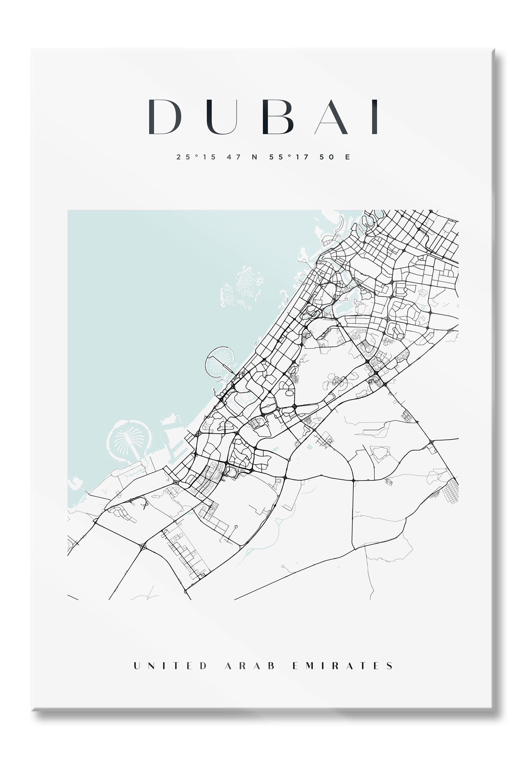 Stadtkarte Eckig  - Dubai, Glasbild