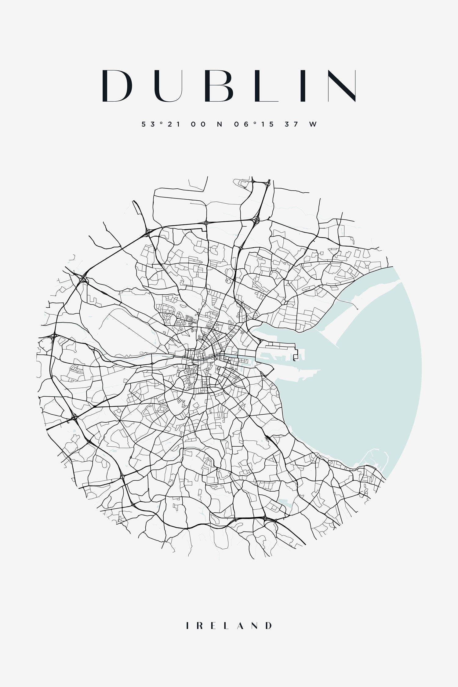 Stadtkarte Rund  - Dublin, Glasbild