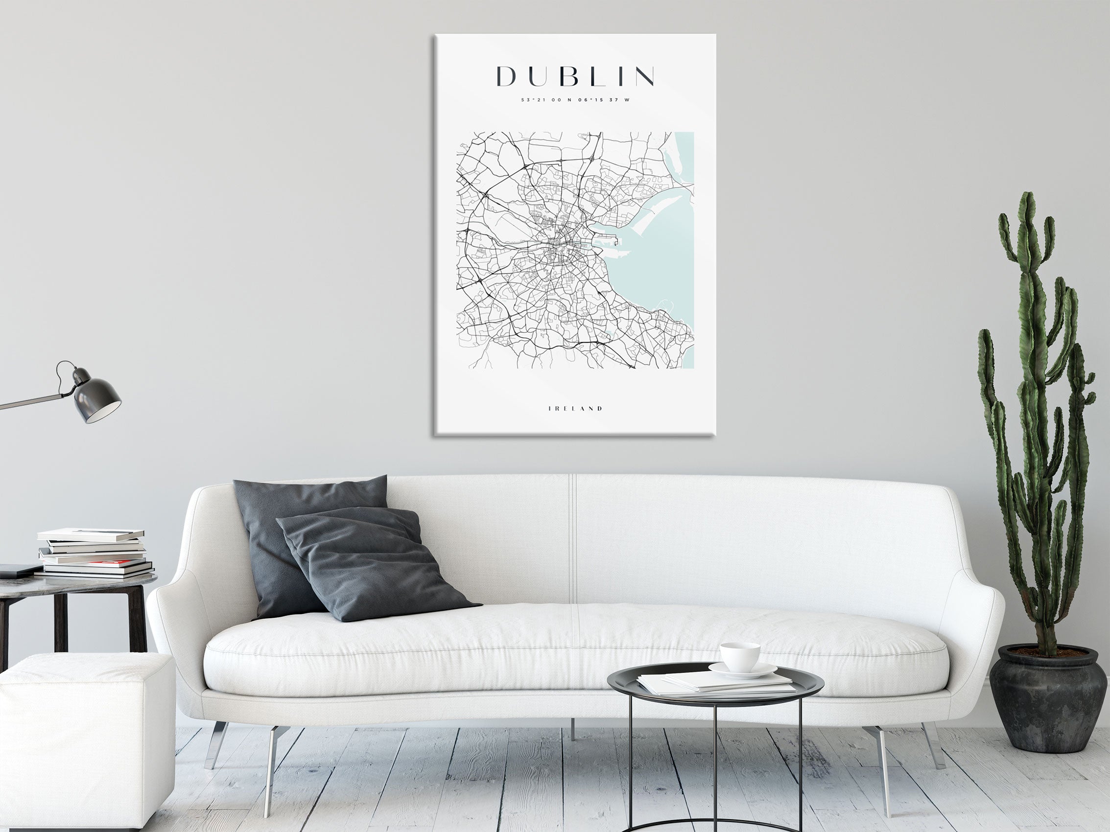 Stadtkarte Eckig  - Dublin, Glasbild