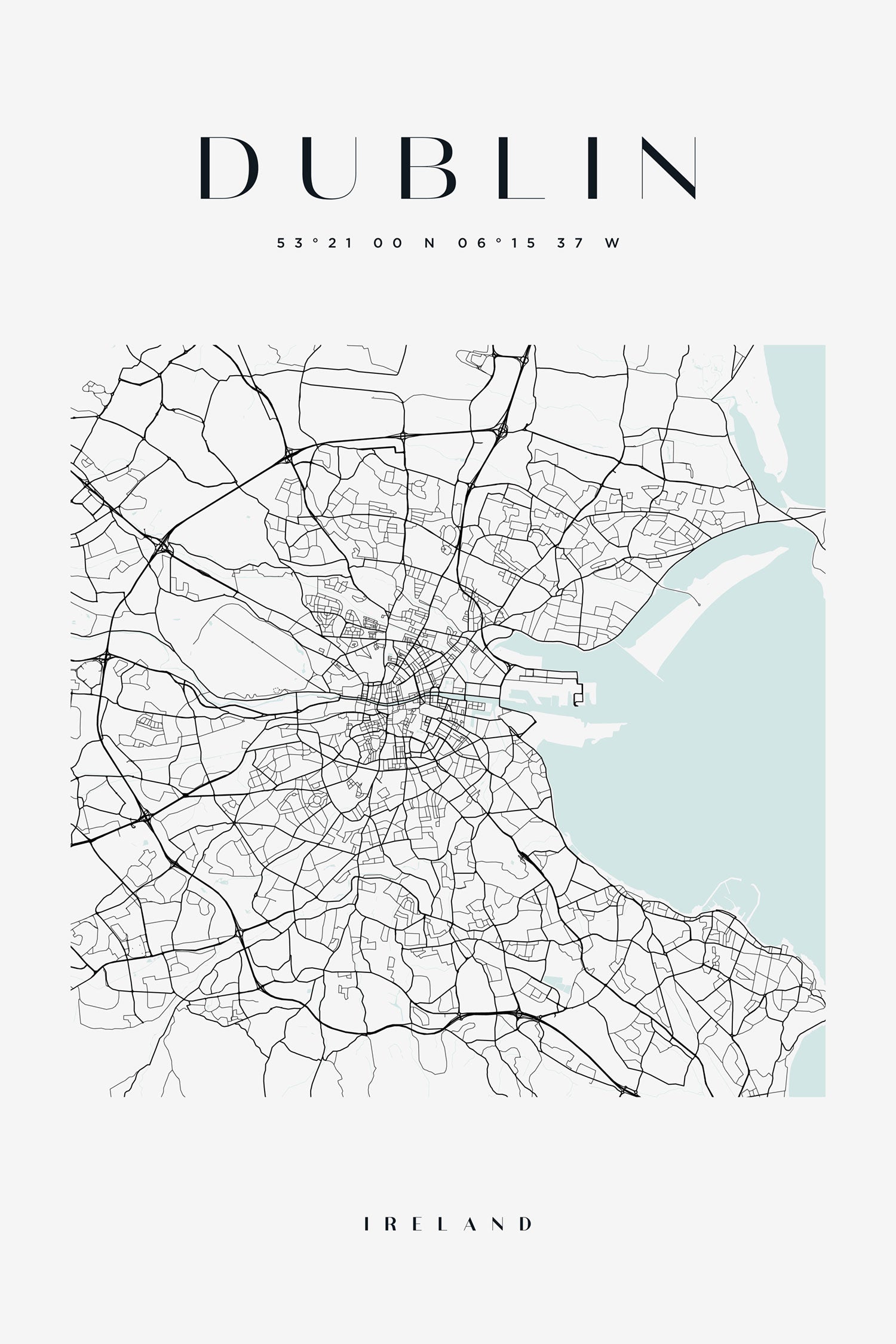 Stadtkarte Eckig  - Dublin, Glasbild