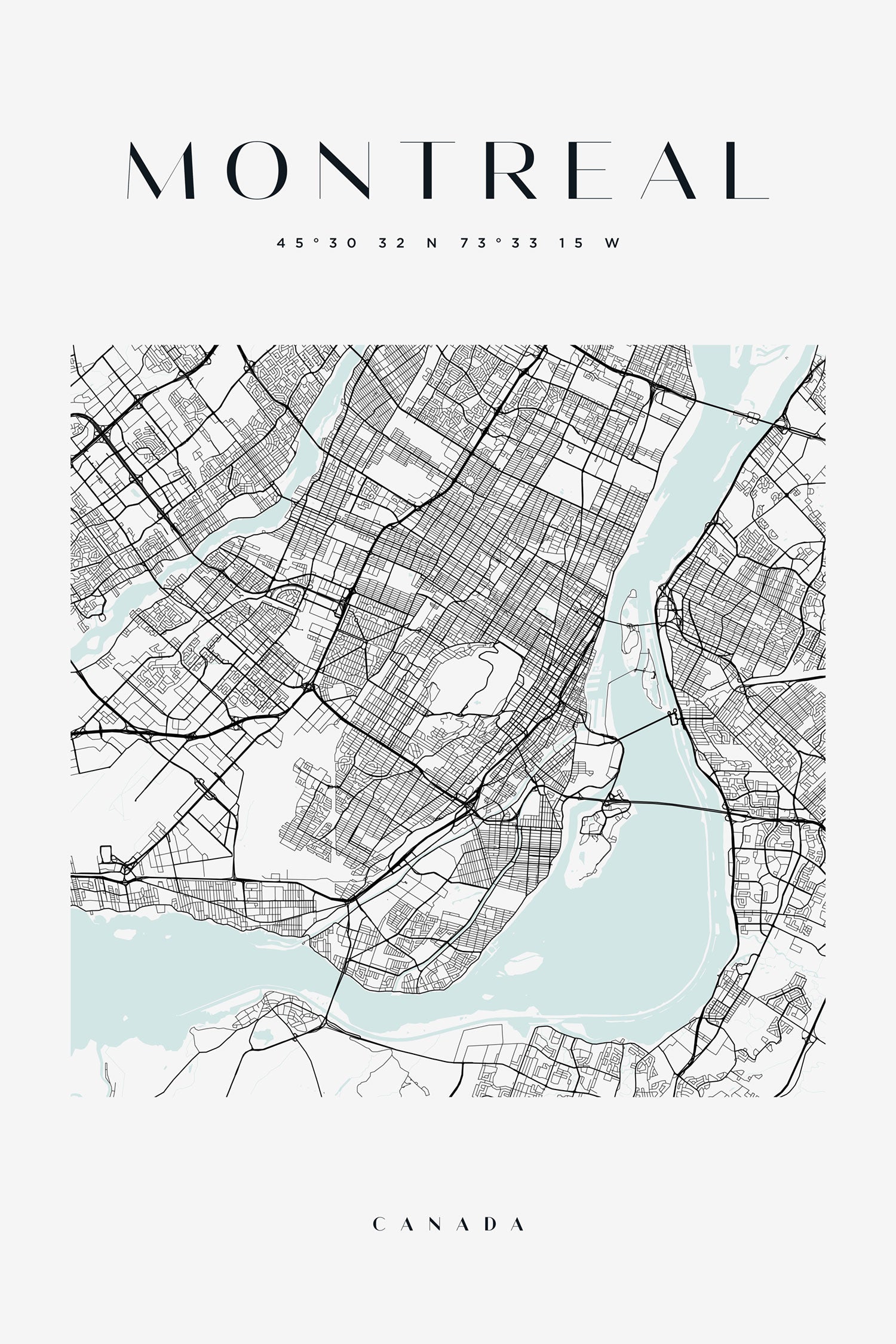 Stadtkarte Eckig  - Montreal, Glasbild