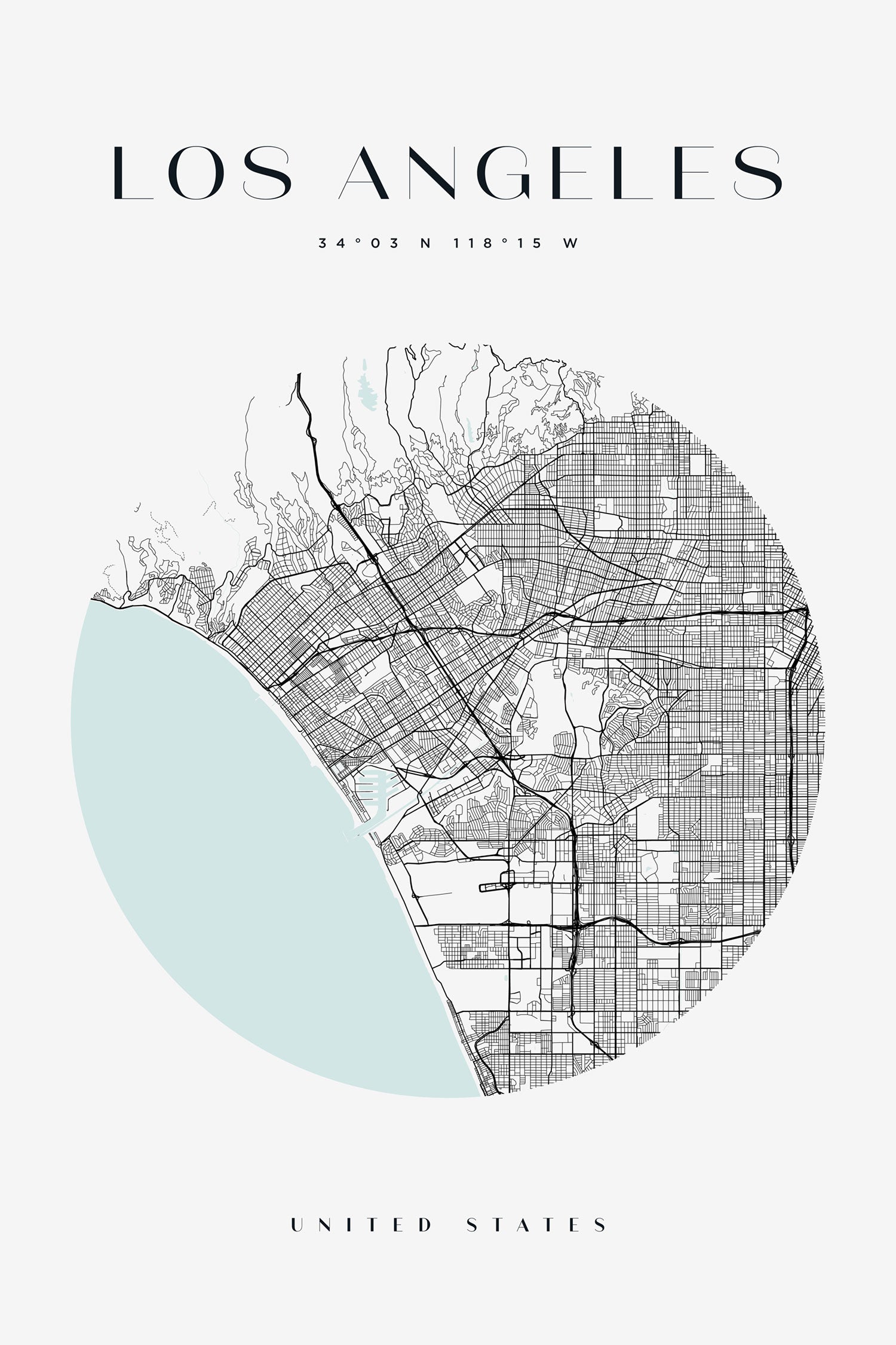 Stadtkarte Rund  - Los Angeles, Glasbild