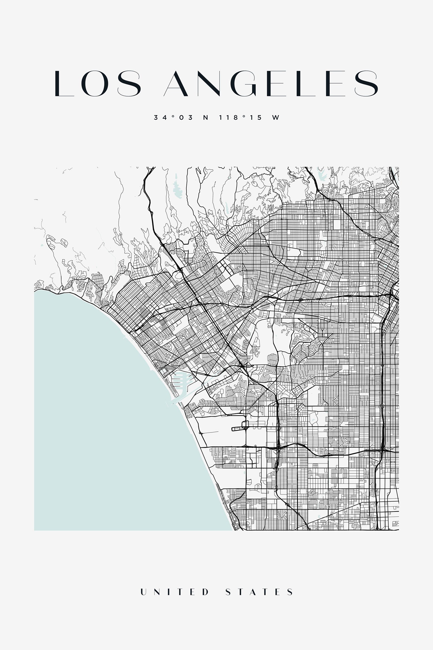 Stadtkarte Eckig  - Los Angeles, Glasbild