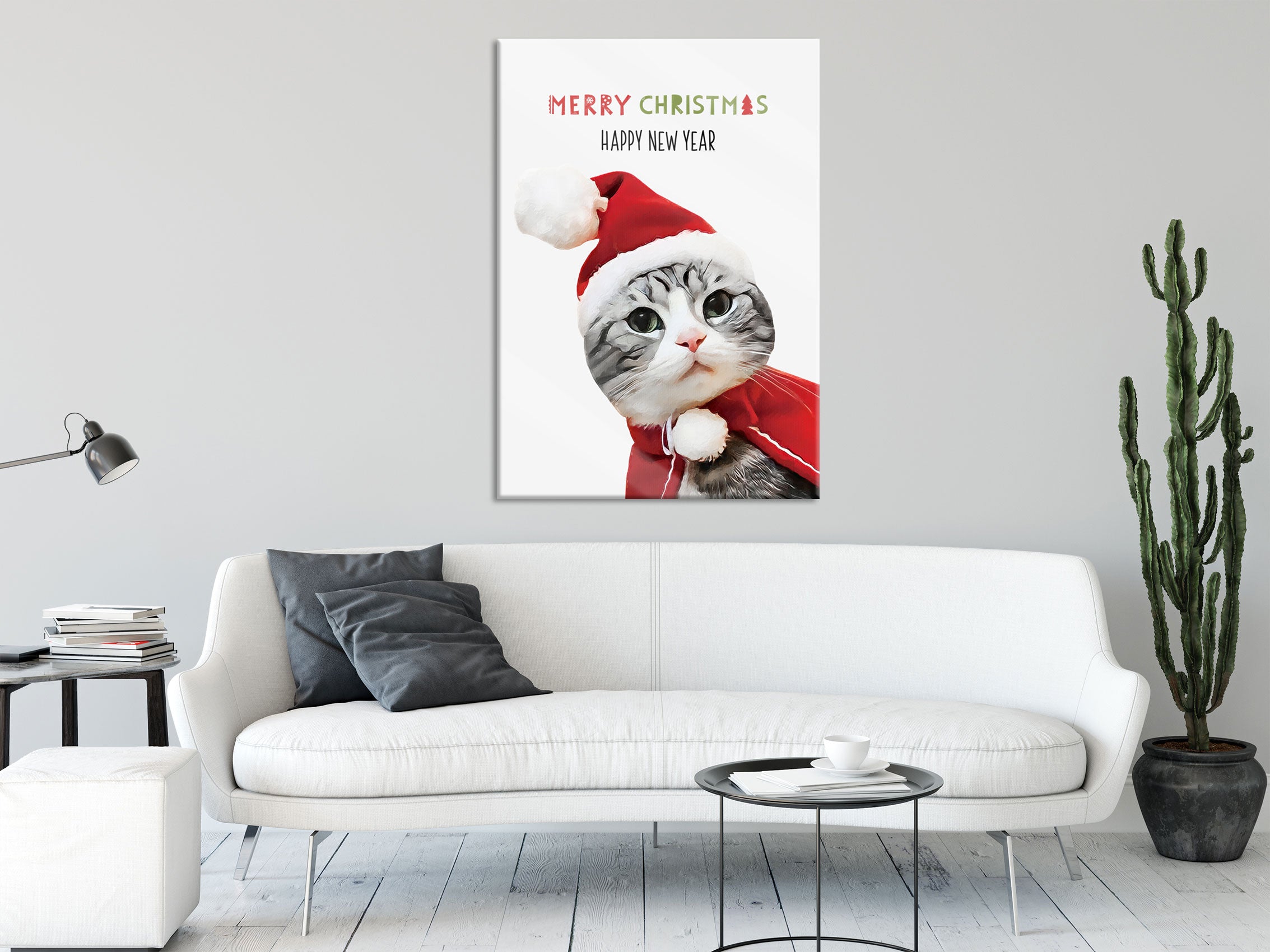 Weihnachts Collection  - Schriftzug Katze I, Glasbild