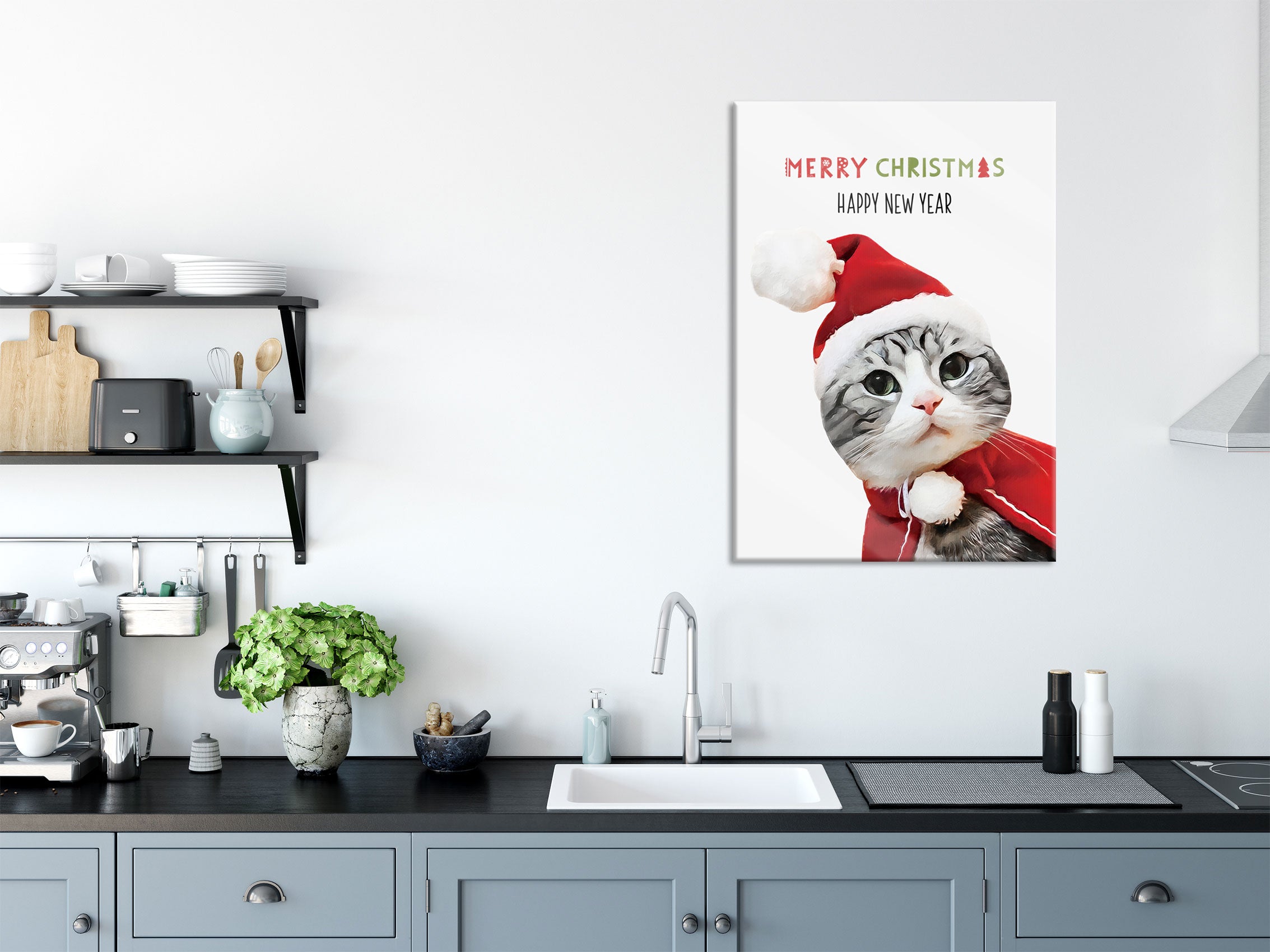 Weihnachts Collection  - Schriftzug Katze I, Glasbild