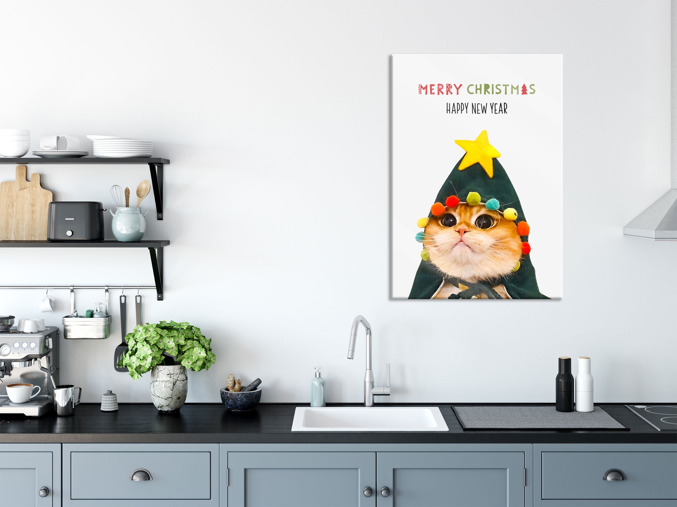 Weihnachts Collection  - Schriftzug Katze II, Glasbild