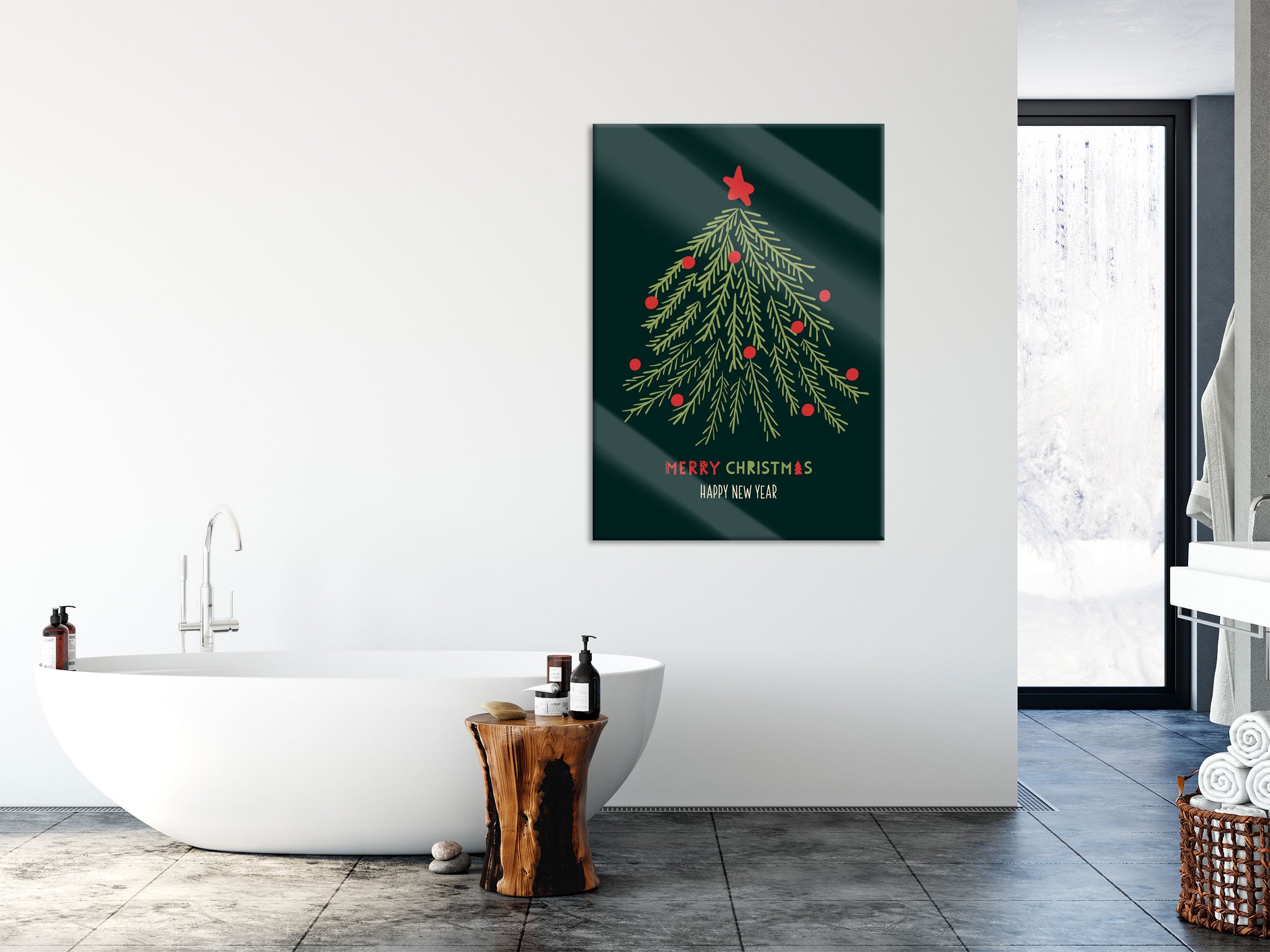 Weihnachts Collection  - Weihnachtsbaum Schriftzug V, Glasbild