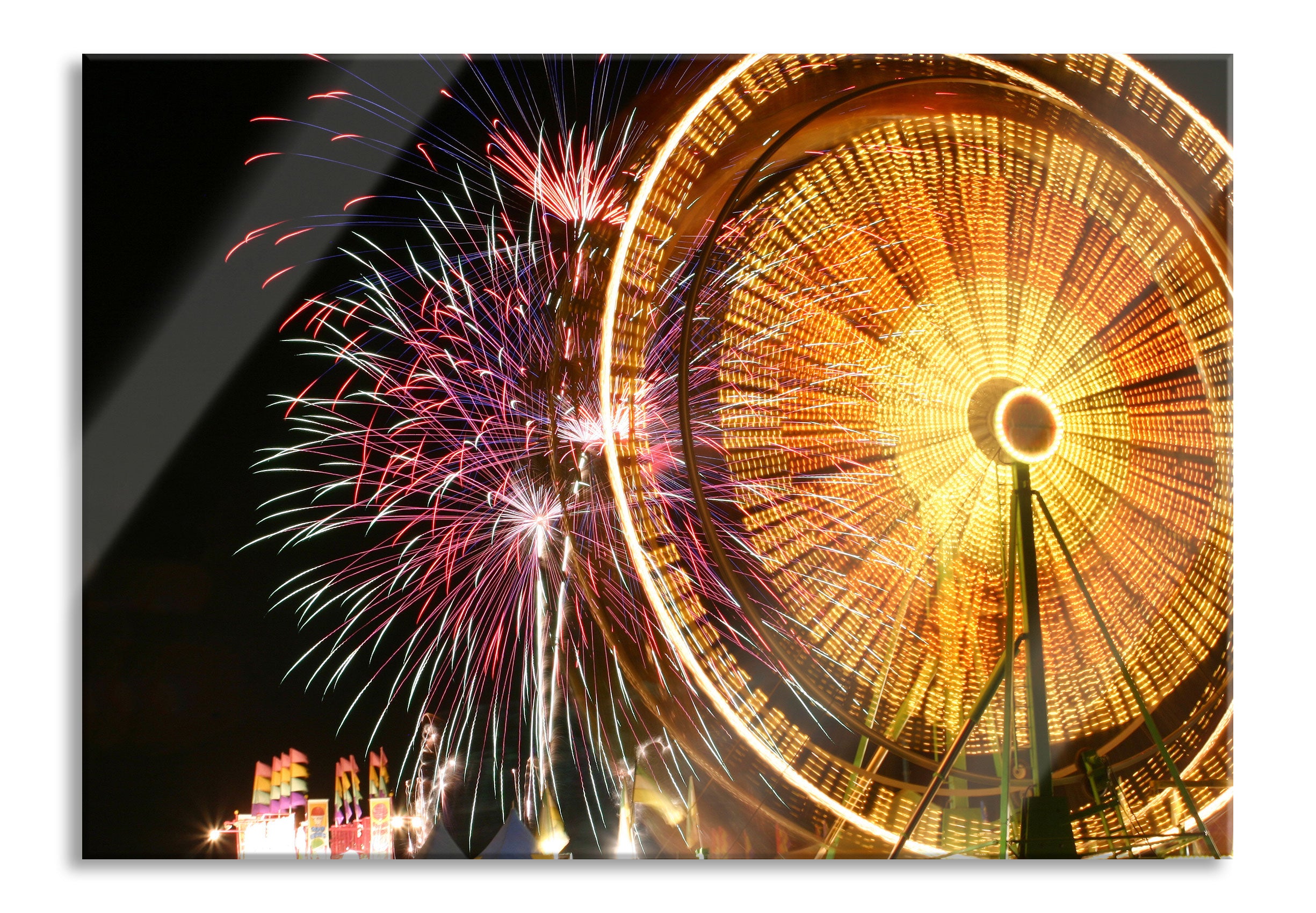 Jahrmarkt mit Feuerwerk, Glasbild