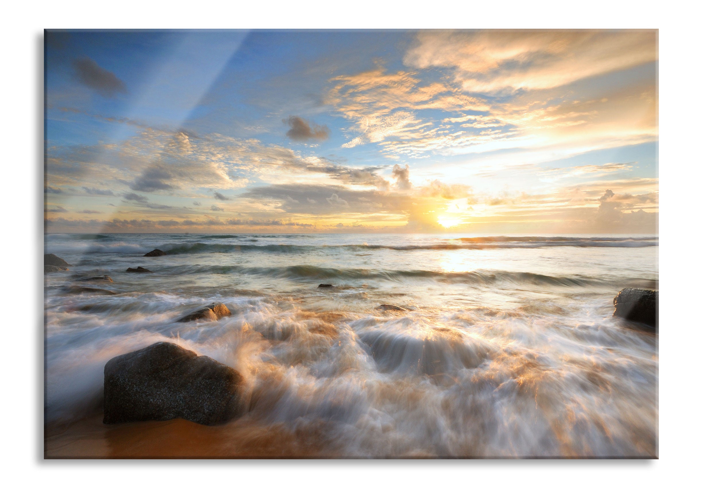 Sonnenuntergang am Meer, Glasbild