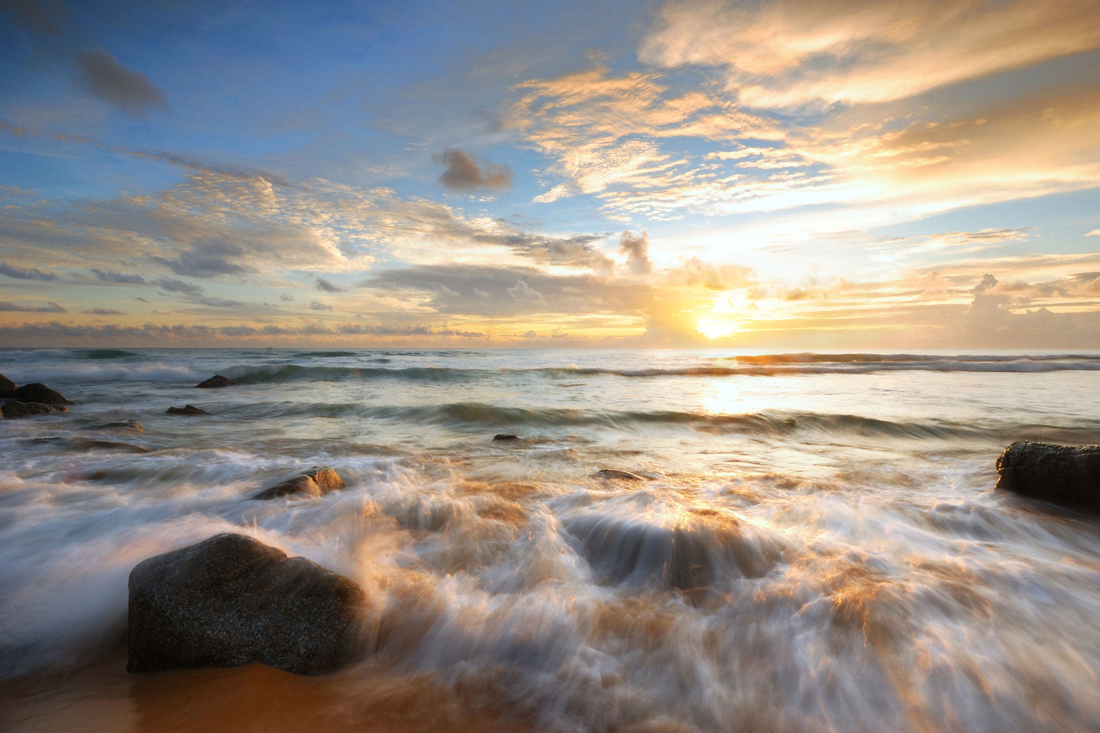 Sonnenuntergang am Meer, Glasbild