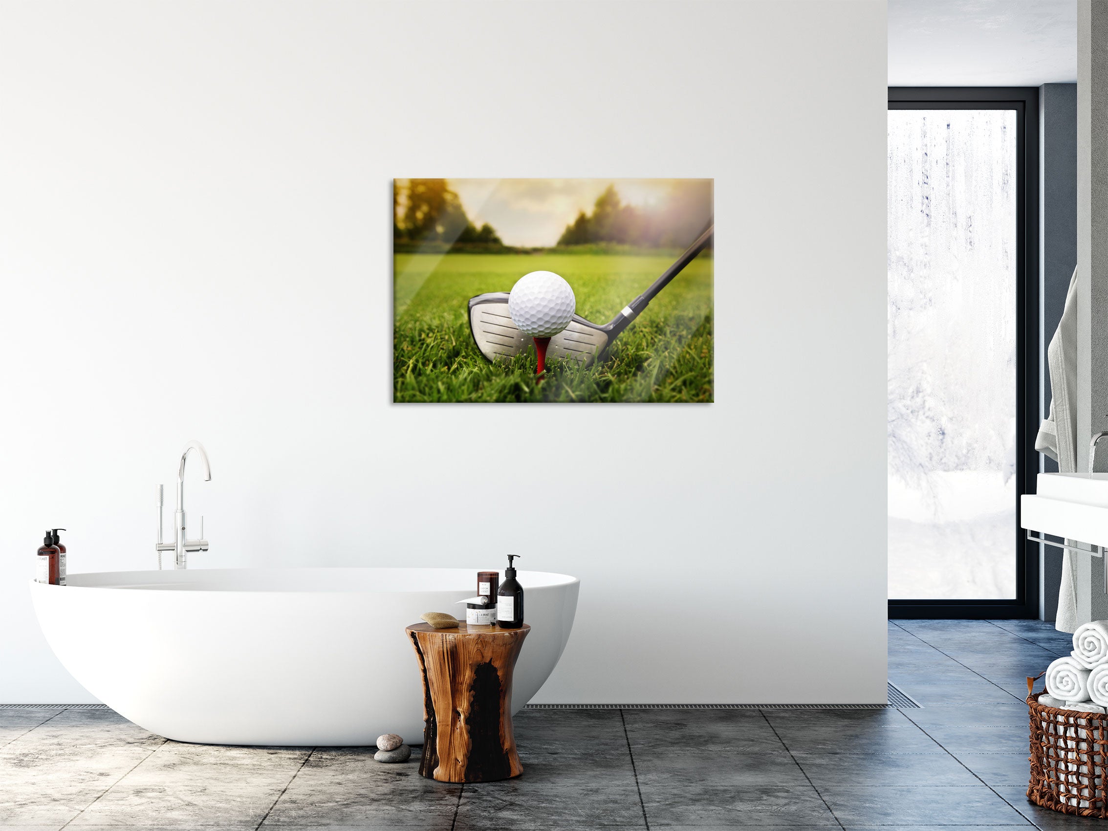 Golf Abschlag, Glasbild