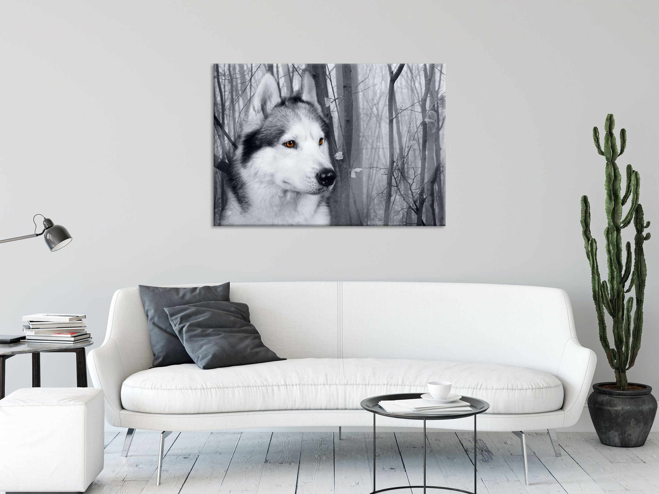 Wachsamer Husky, Glasbild