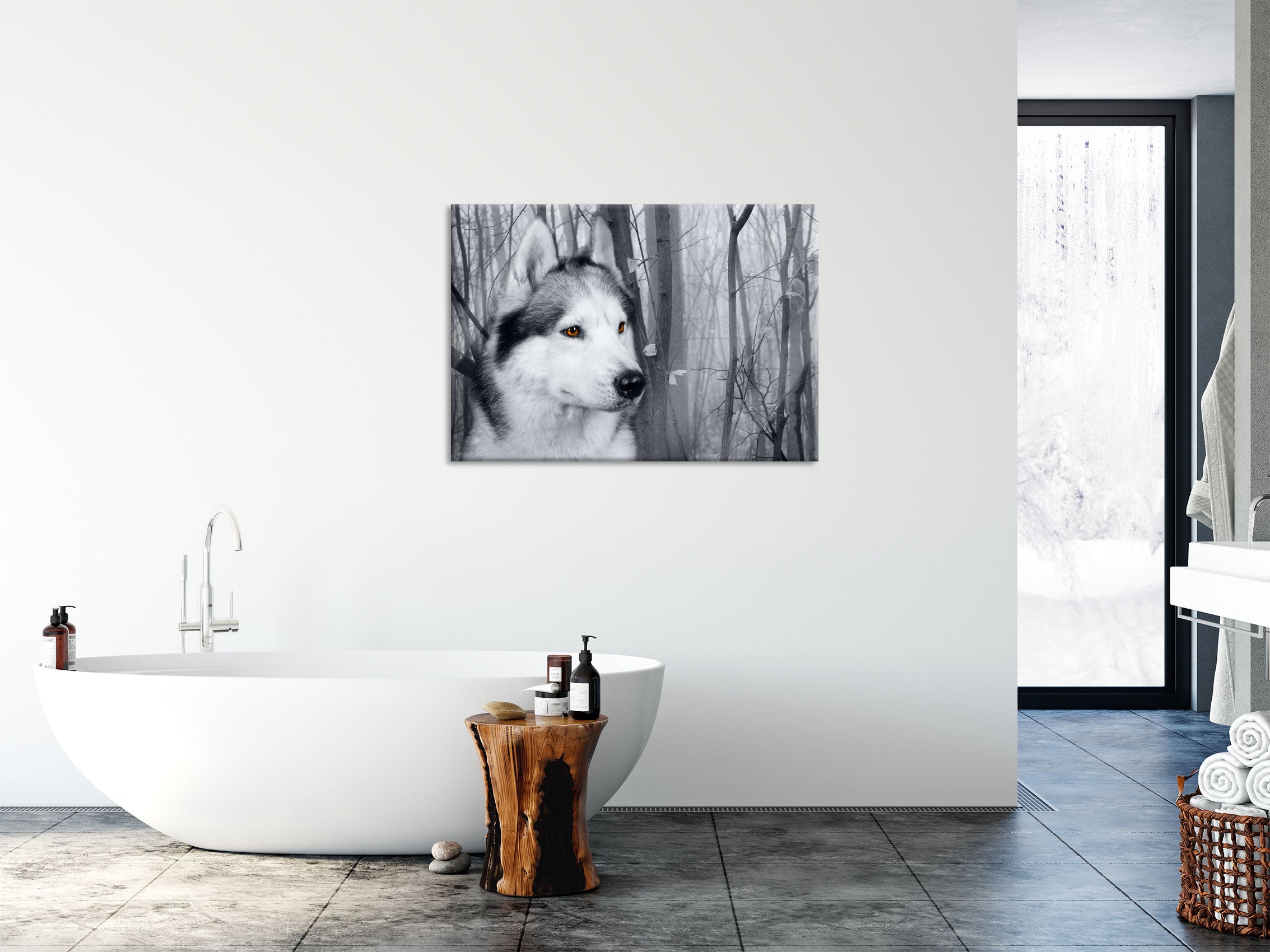 Wachsamer Husky, Glasbild