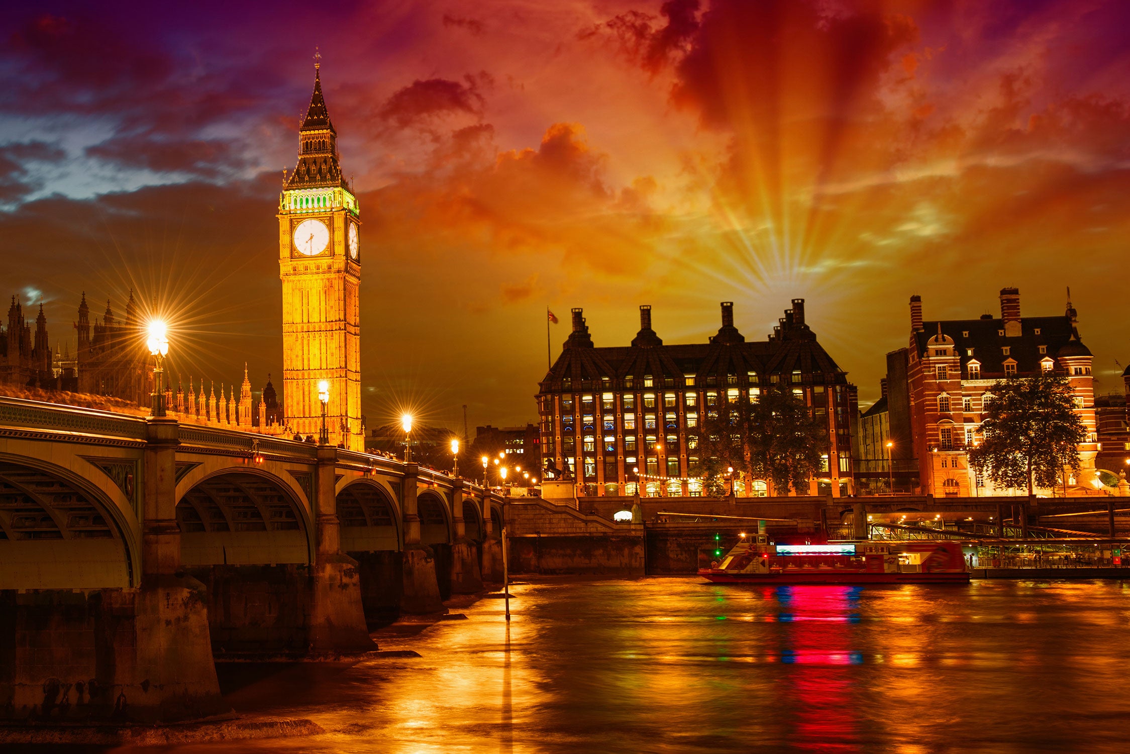 Big Ben bei Abenddämmerung, Glasbild