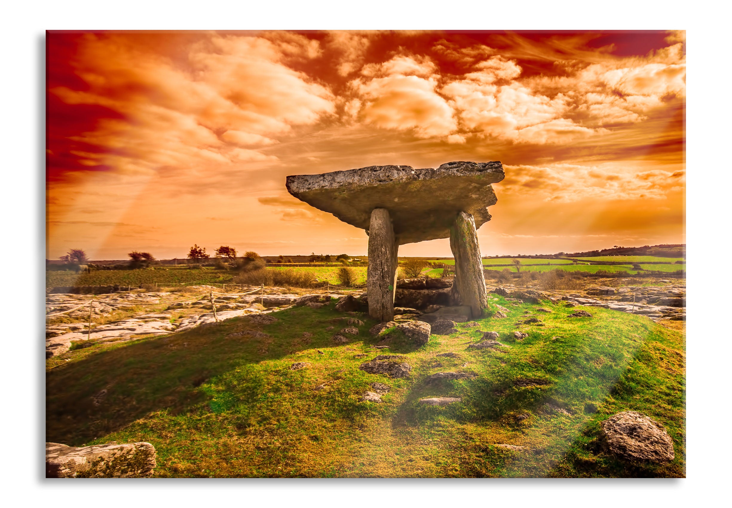 Burren bei Sonnenuntergang, Glasbild