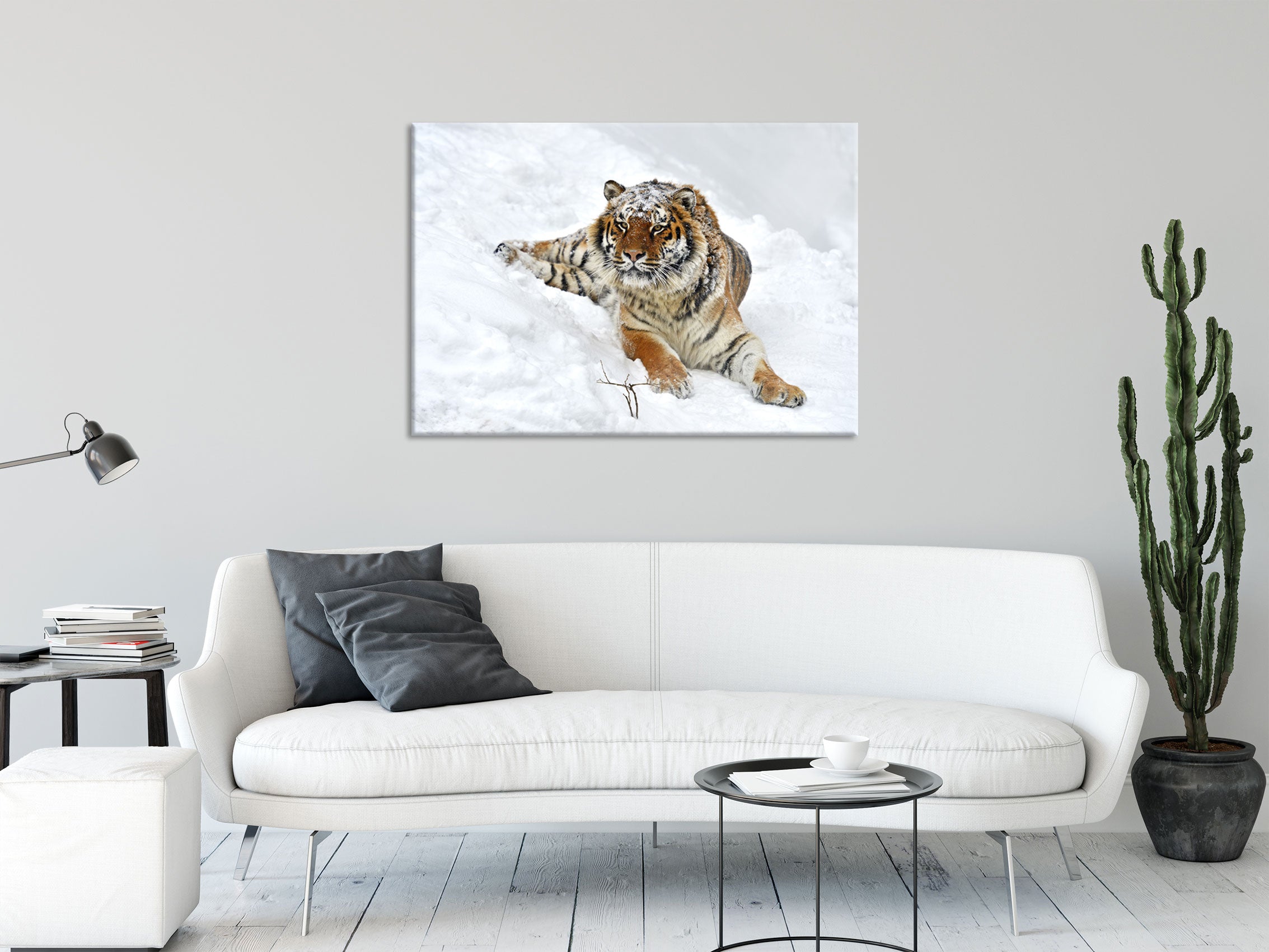 Amur Tiger im Schnee, Glasbild