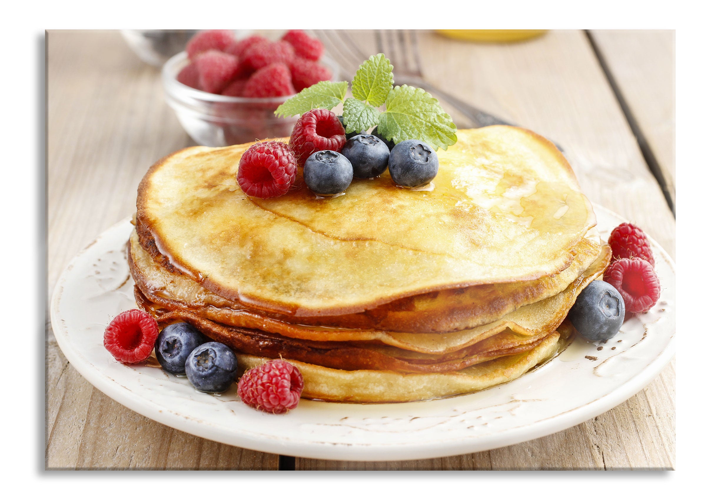 Süße Pfannkuchen mit Beeren, Glasbild