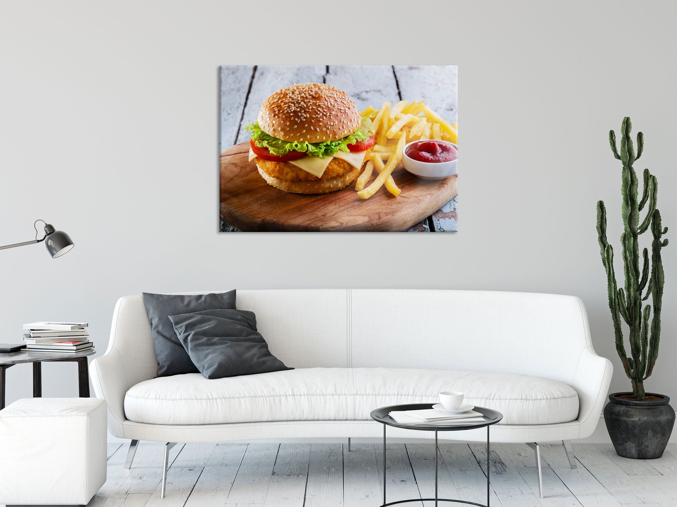 Chickenburger Pommes, Glasbild