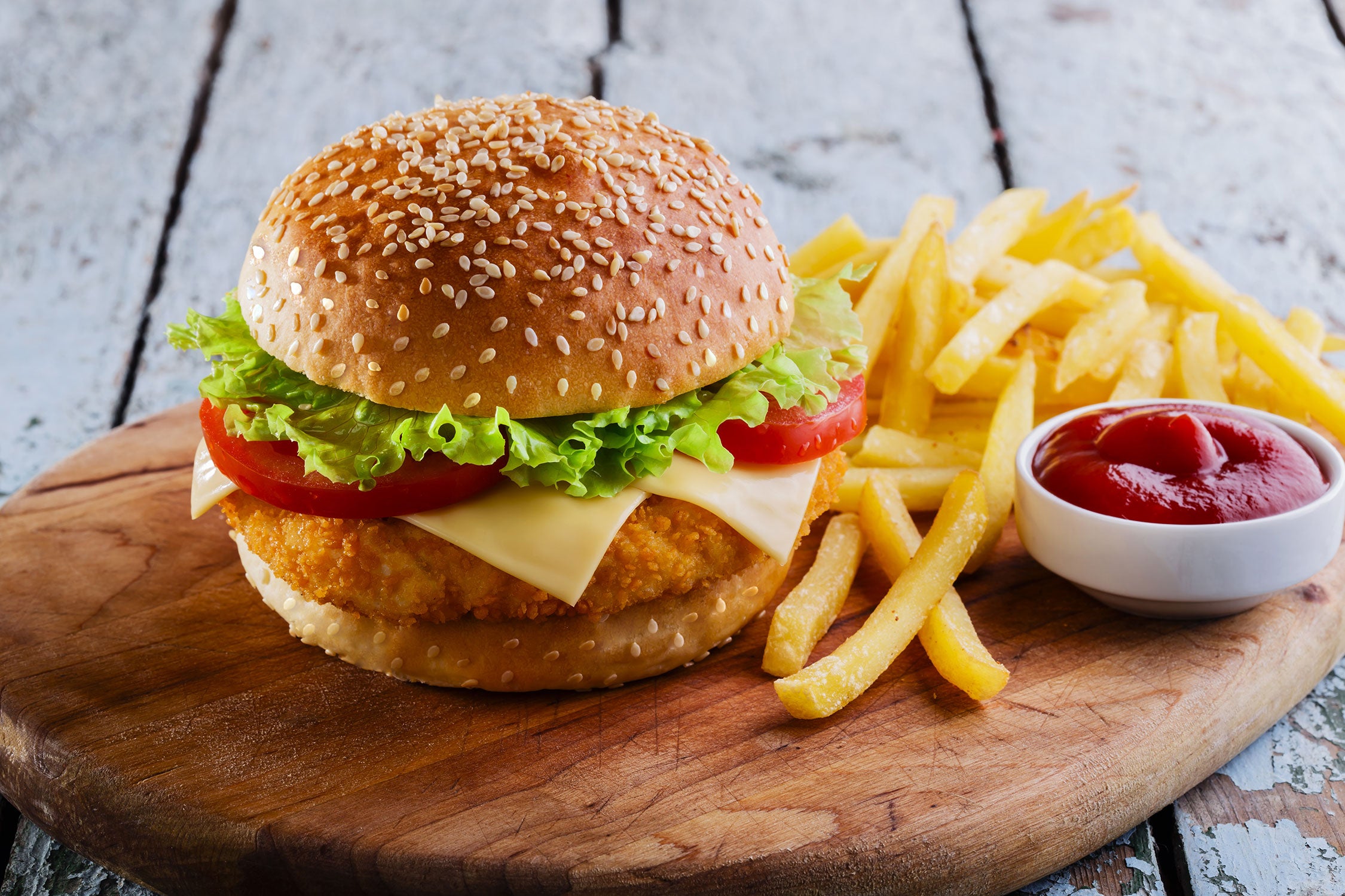 Chickenburger Pommes, Glasbild