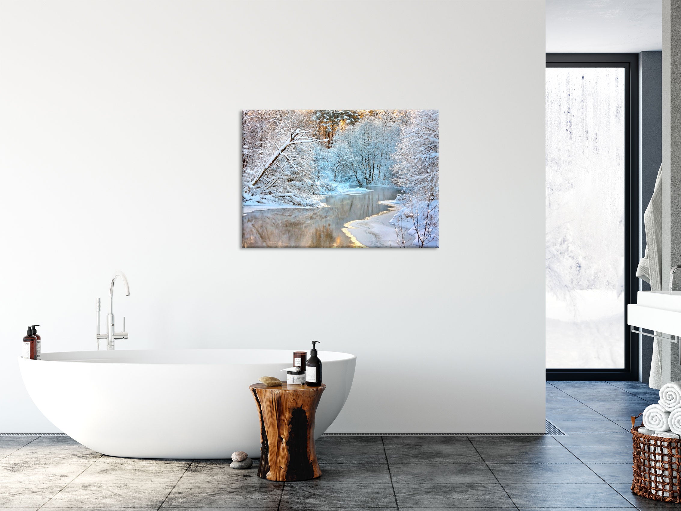 Atemberaubende Winterlandschaft, Glasbild