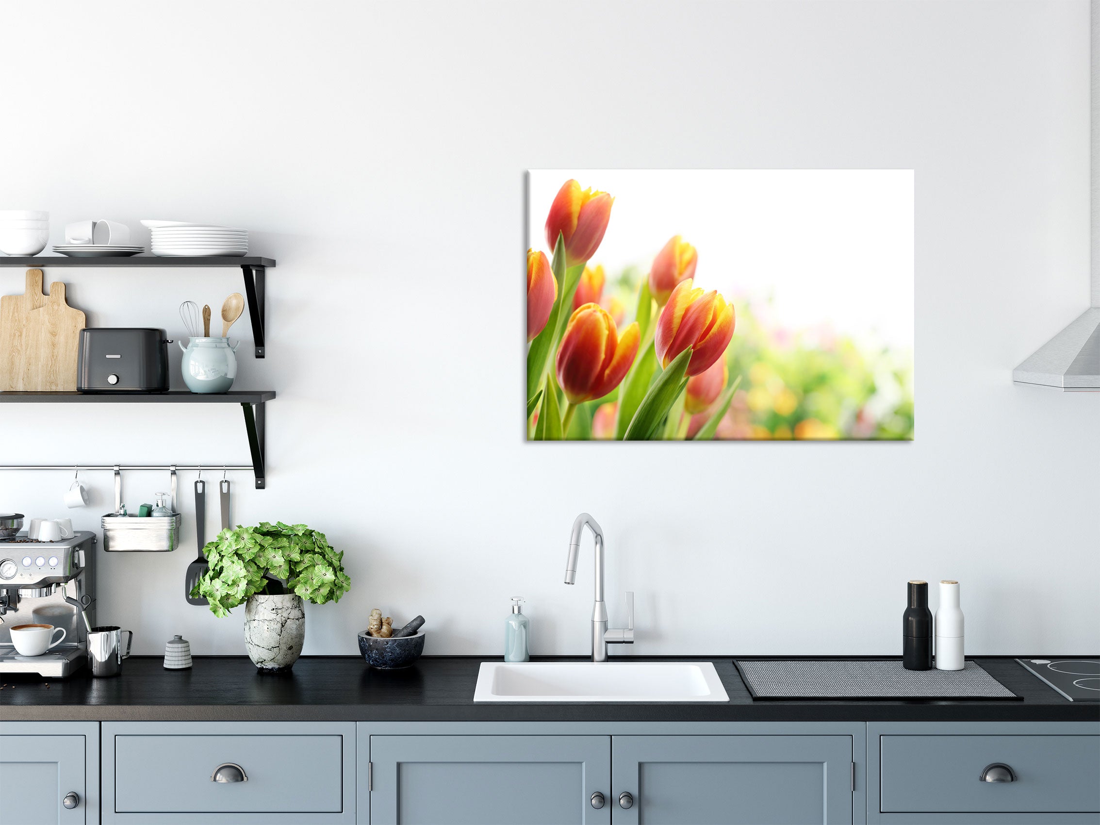 Bunte Tulpenwiese, Glasbild