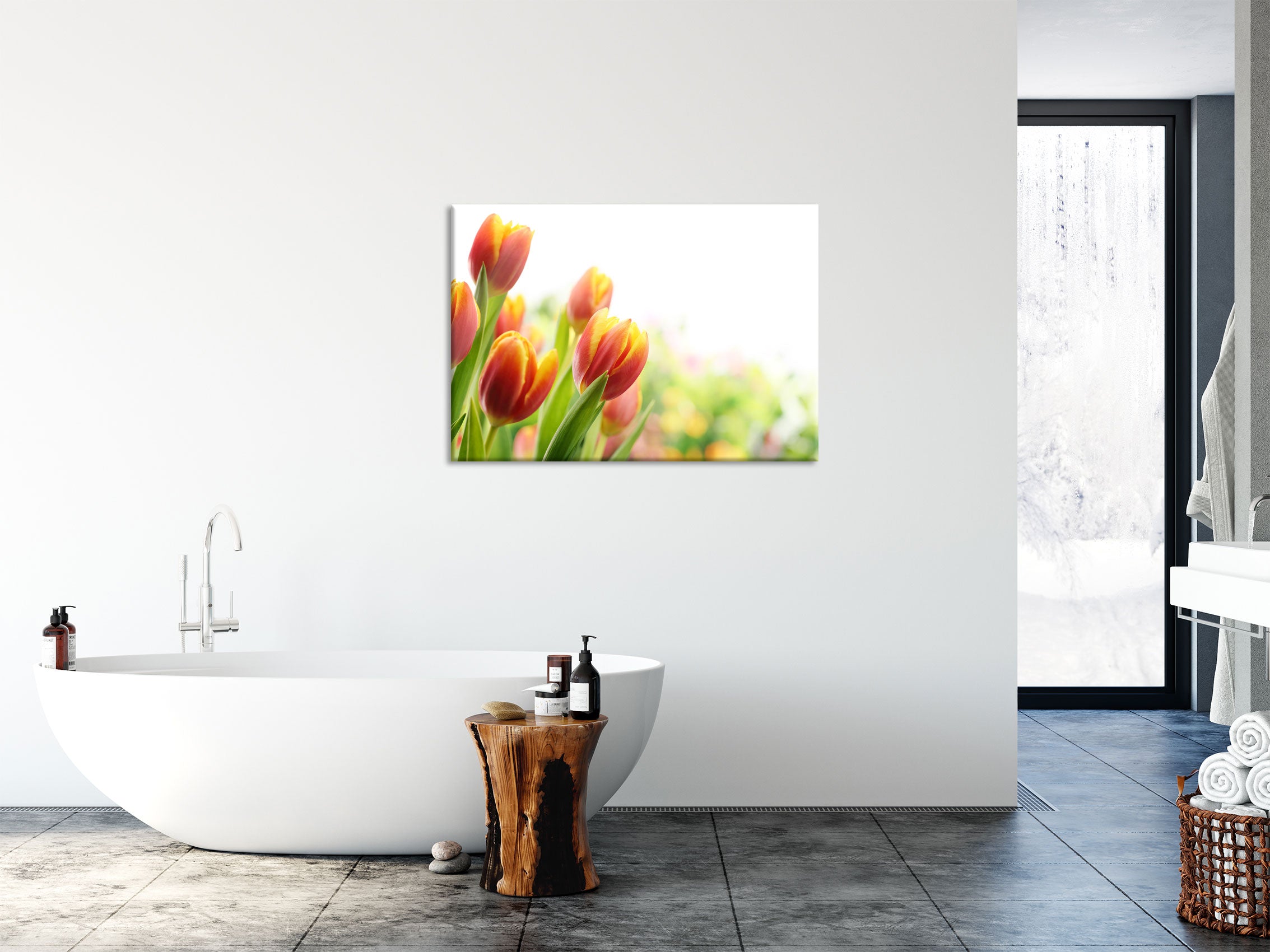 Bunte Tulpenwiese, Glasbild