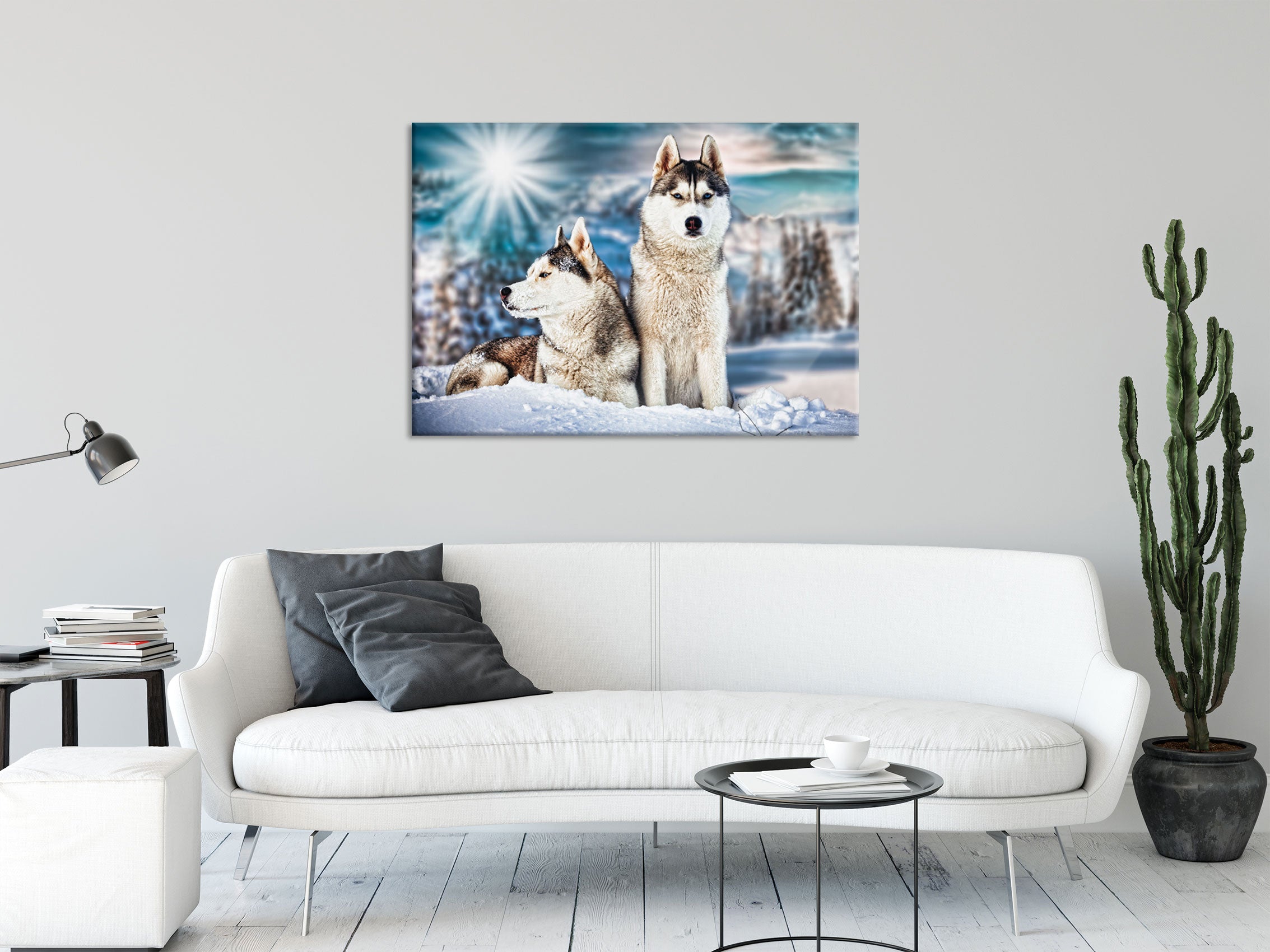 Zwei wilde Huskies, Glasbild