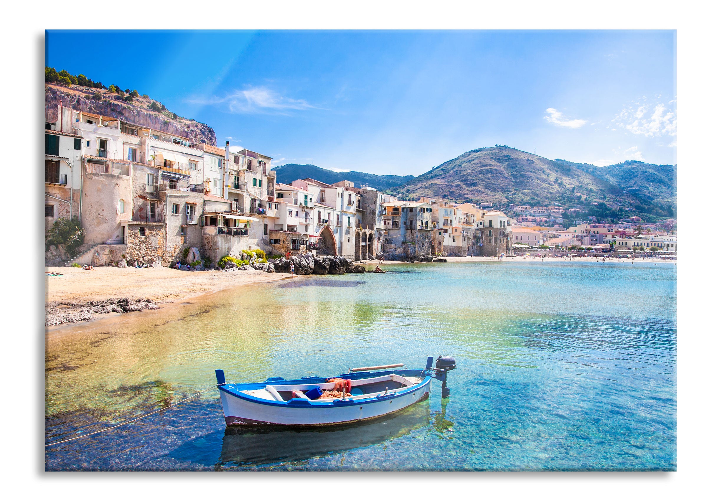 Wundervoller Blick auf Cefalu, Glasbild