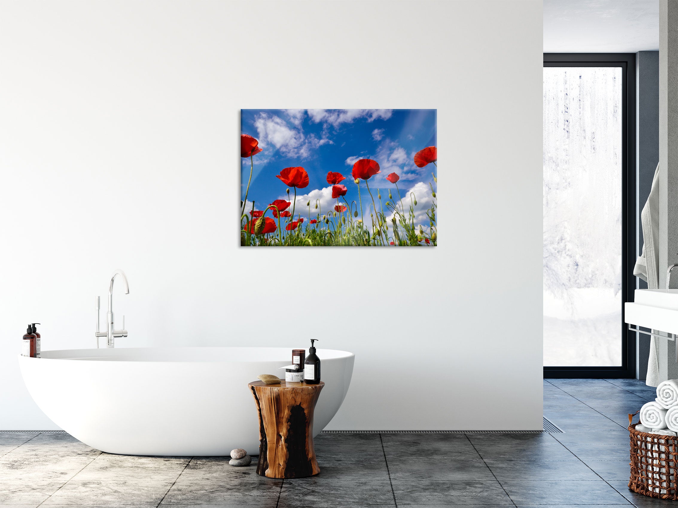 Wiese mit Blumen, Glasbild