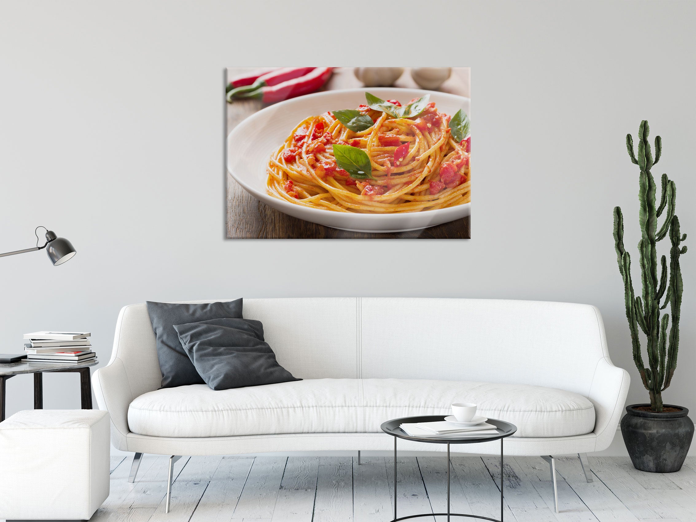 Rustikale italienische Spaghetti, Glasbild