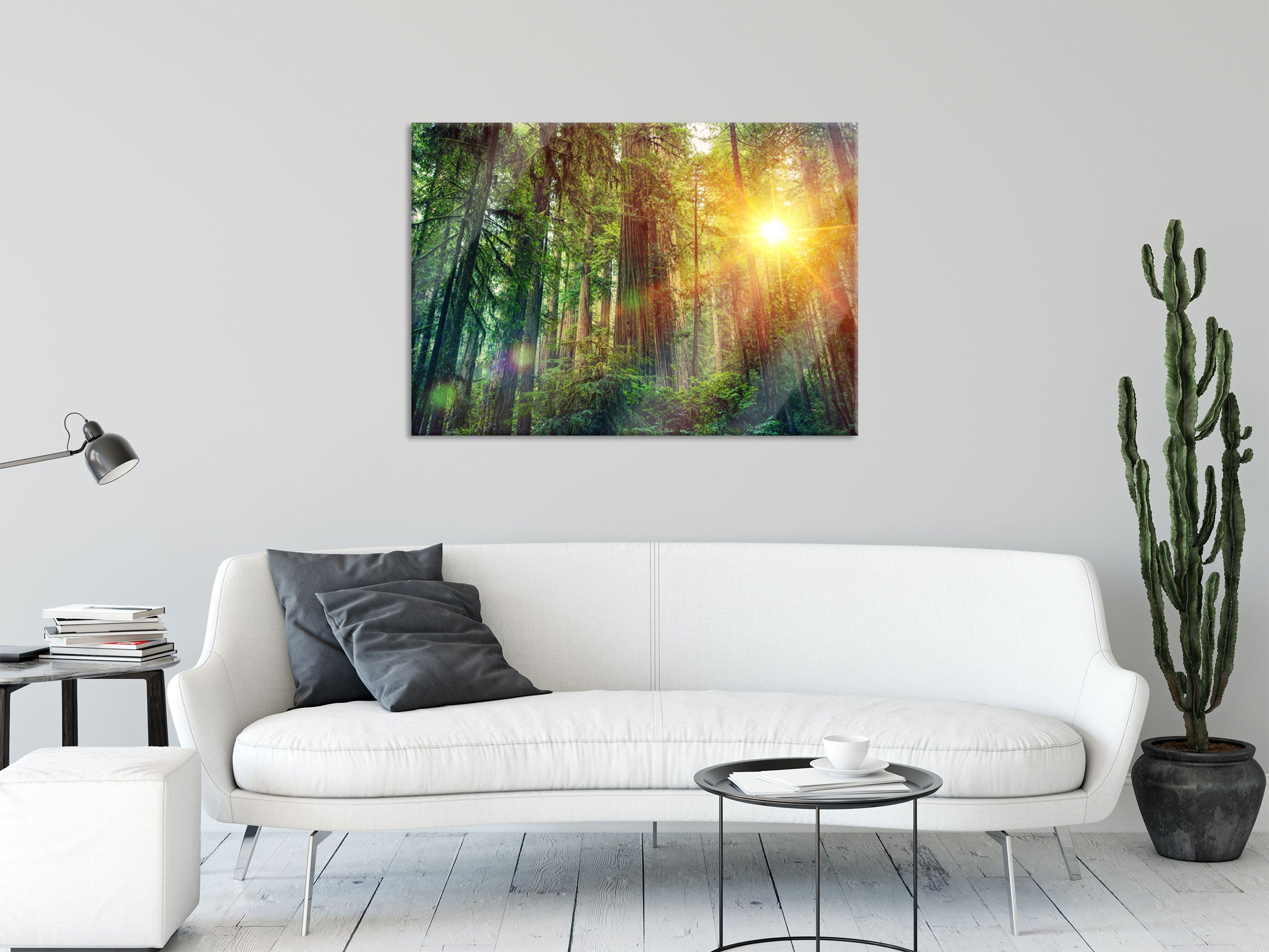 Wald bei Sonnenlicht, Glasbild