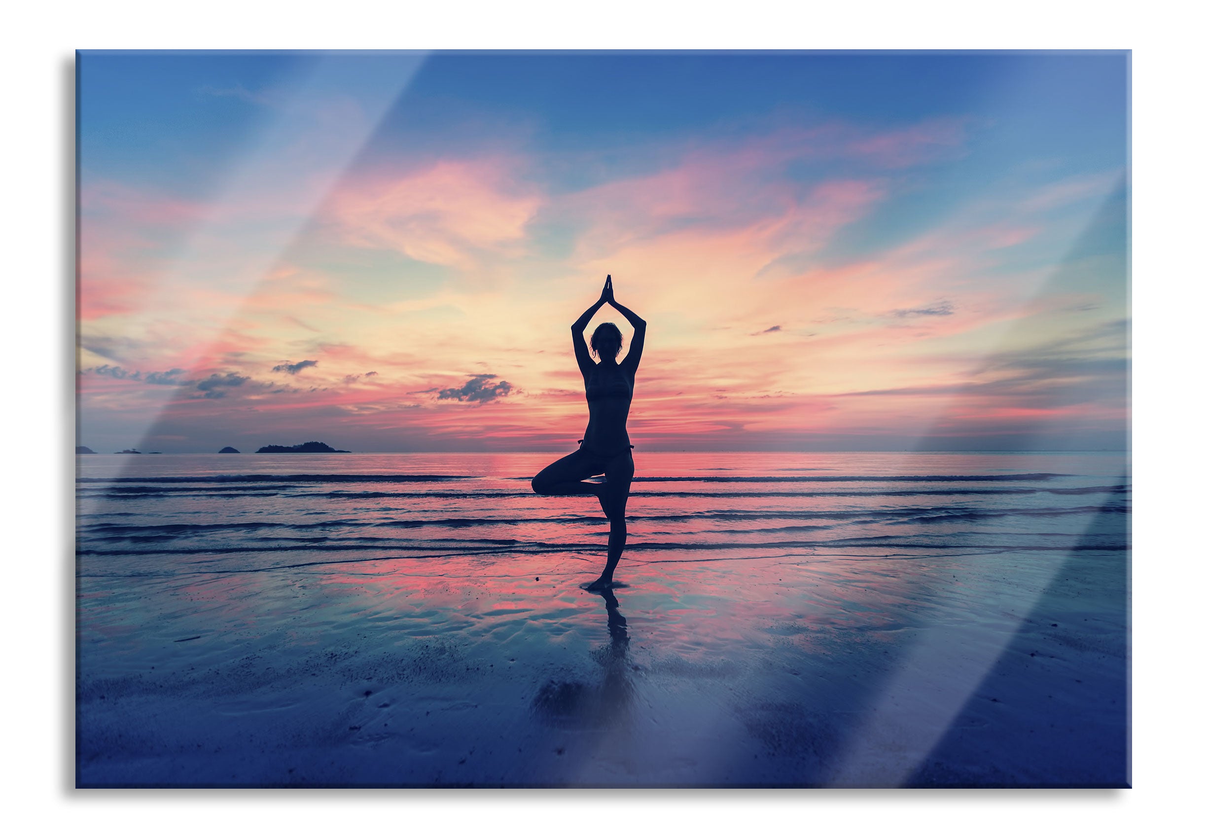 Yoga am Strand, Glasbild