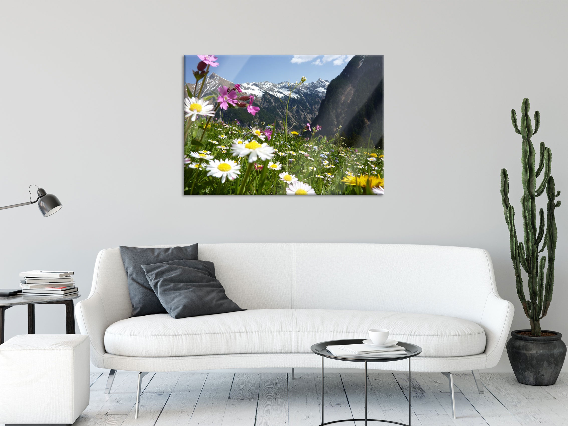 Wunderschöne Blumen Alpenwiese, Glasbild