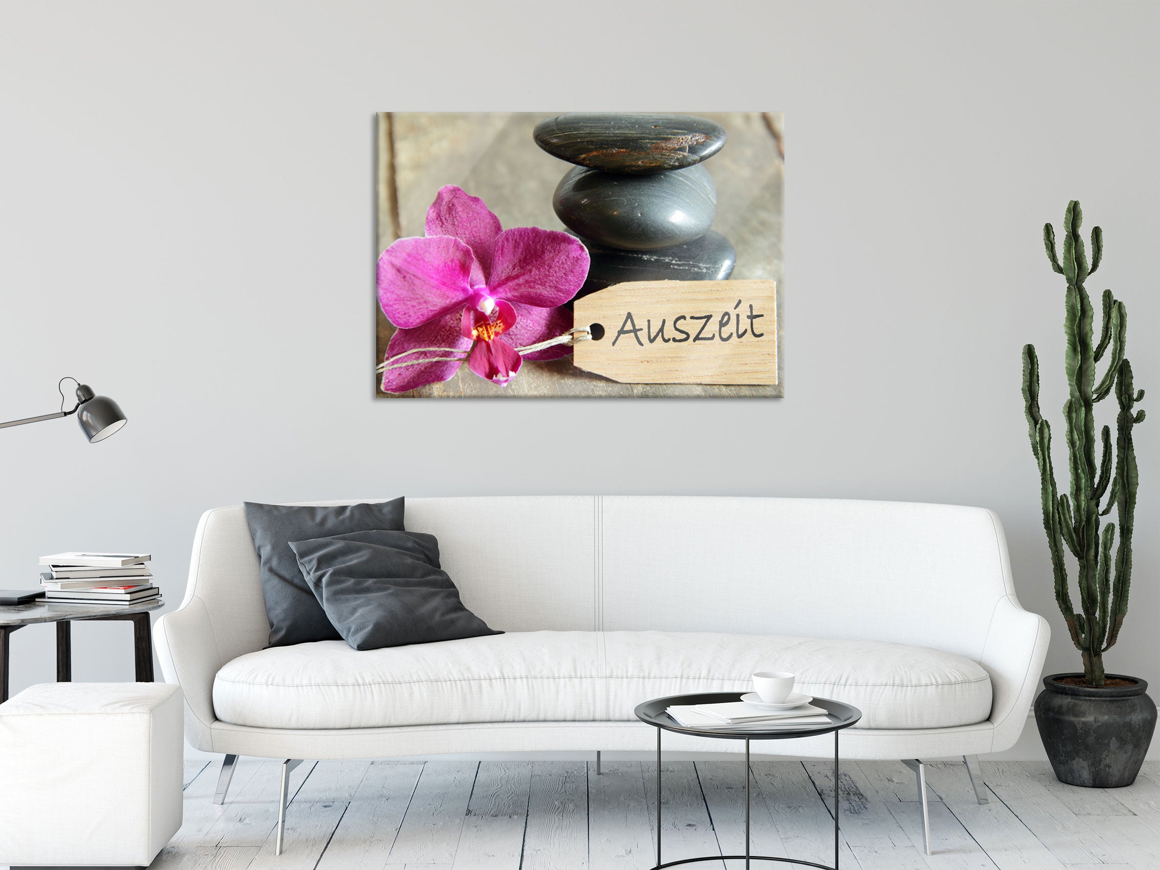 Auszeit Orchidee mit Zen Steinen, Glasbild