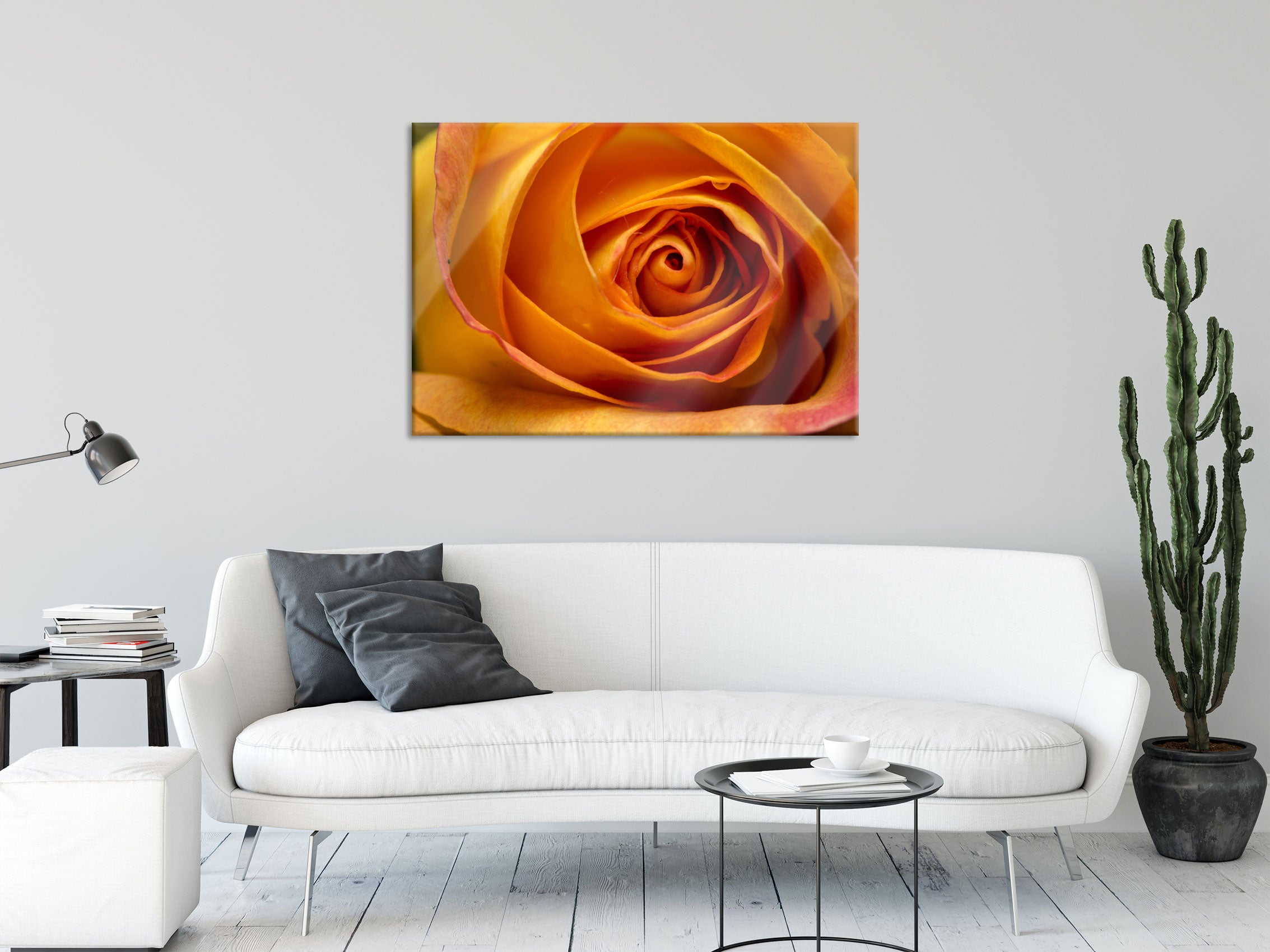 Anmutige gelbe geschlossene Rose, Glasbild