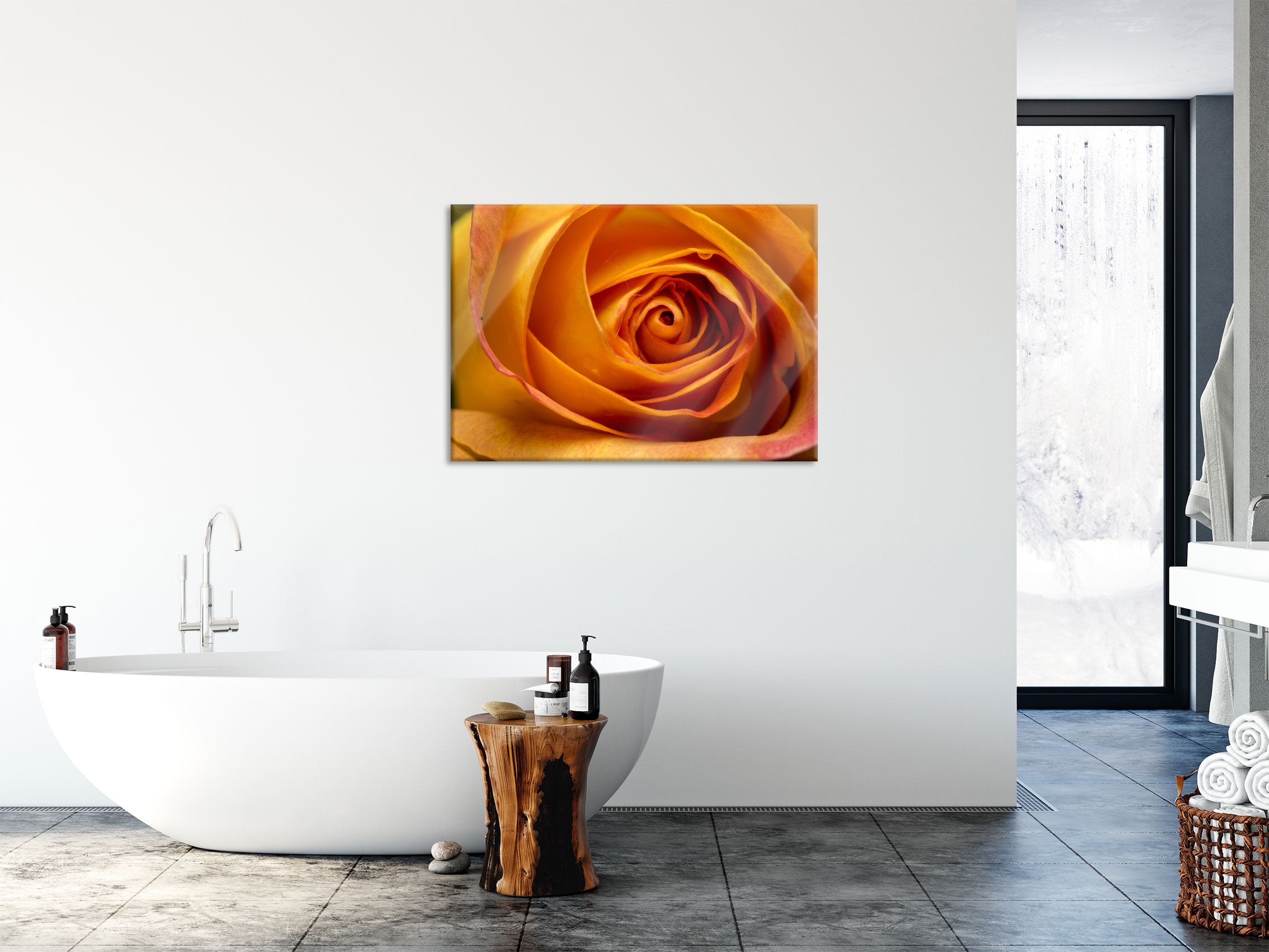 Anmutige gelbe geschlossene Rose, Glasbild