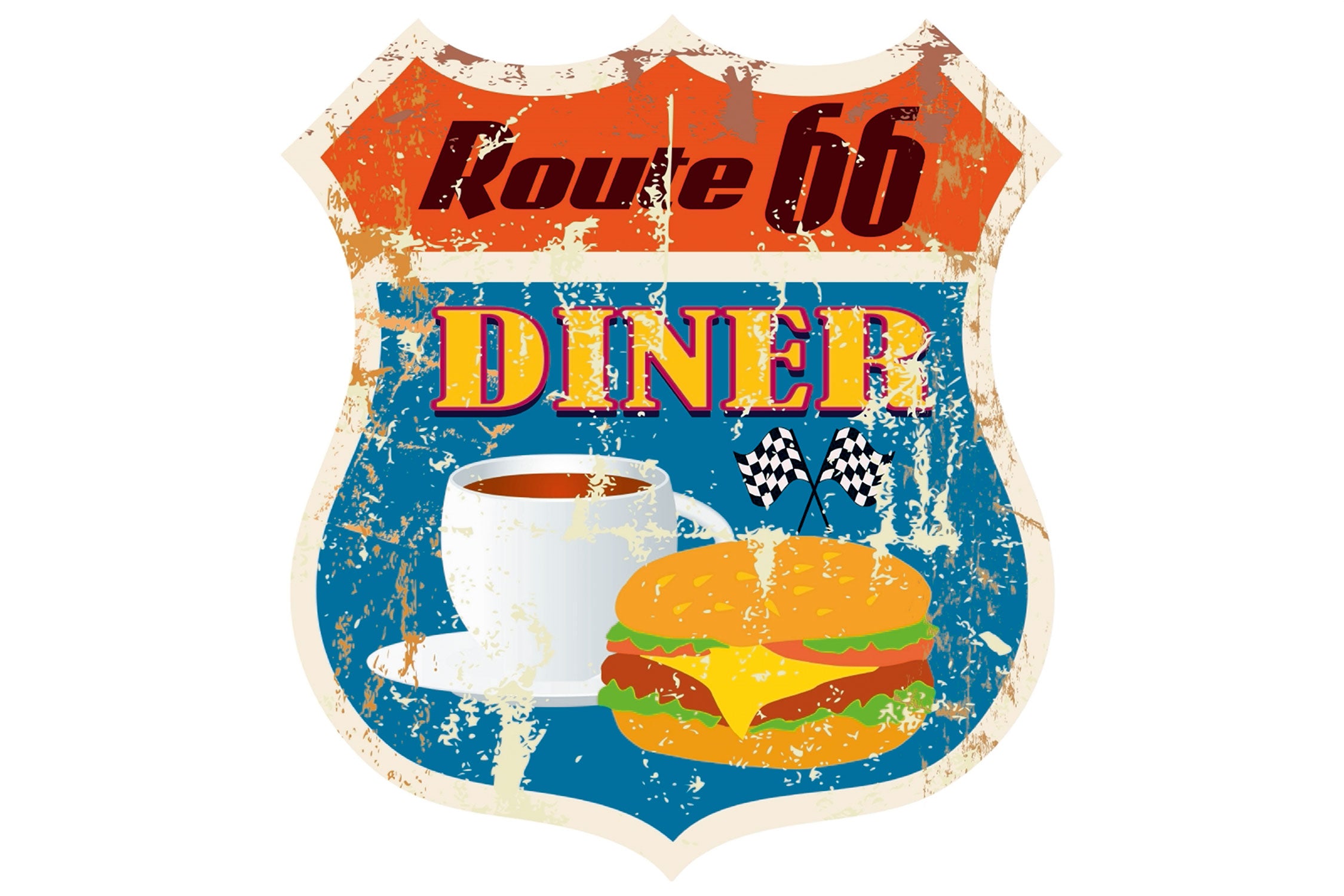 Altes Route 66 Schild Diner, Glasbild