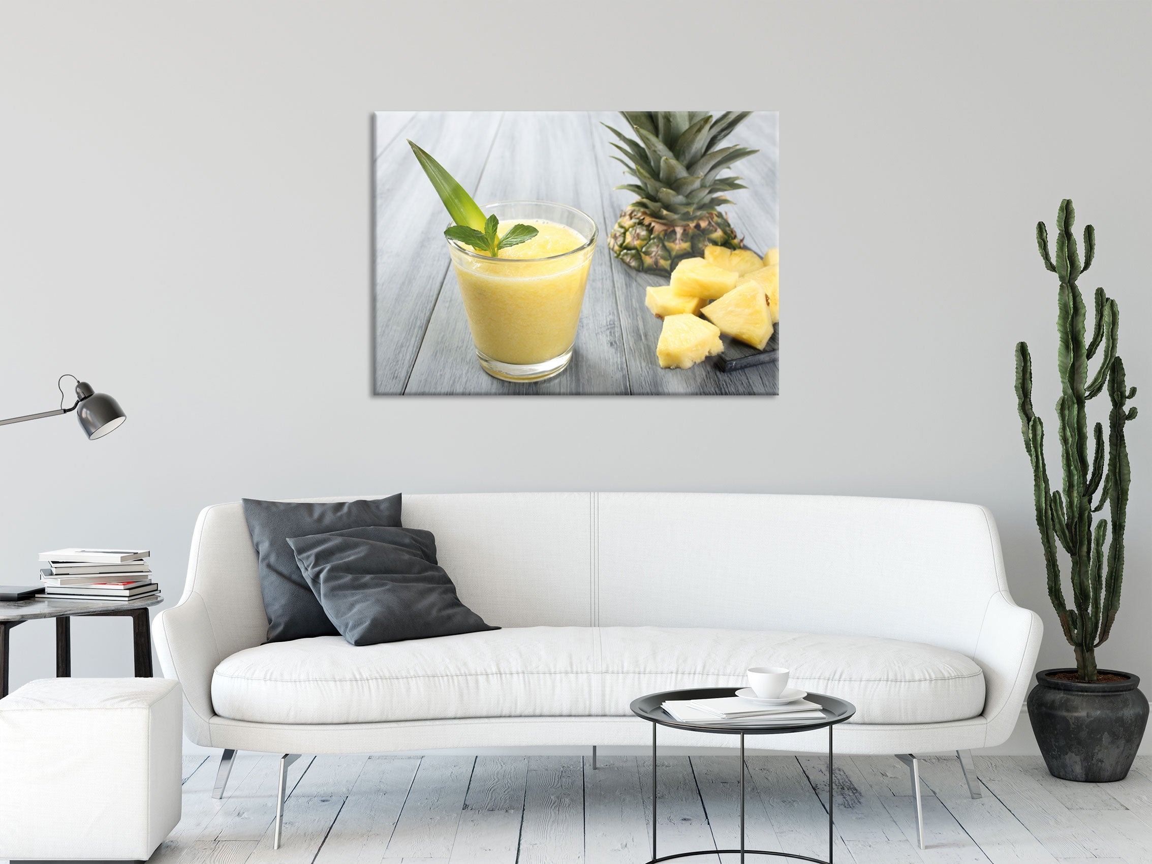 Ananas Cocktail auf Holztisch, Glasbild