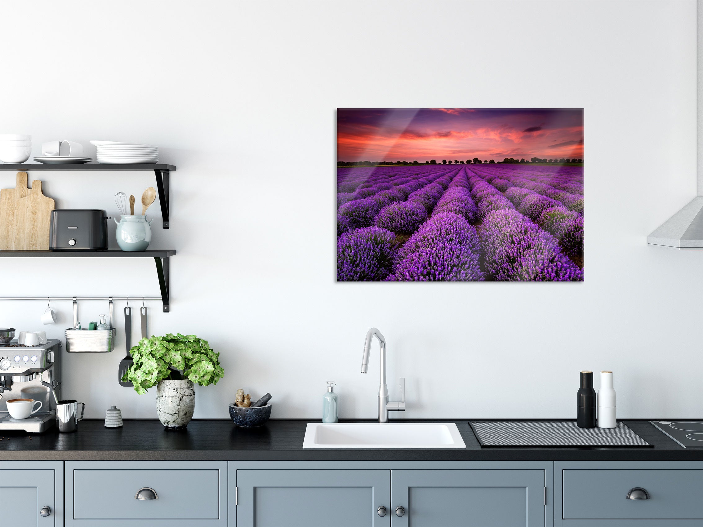 Wunderschöne Lavendel Provence, Glasbild