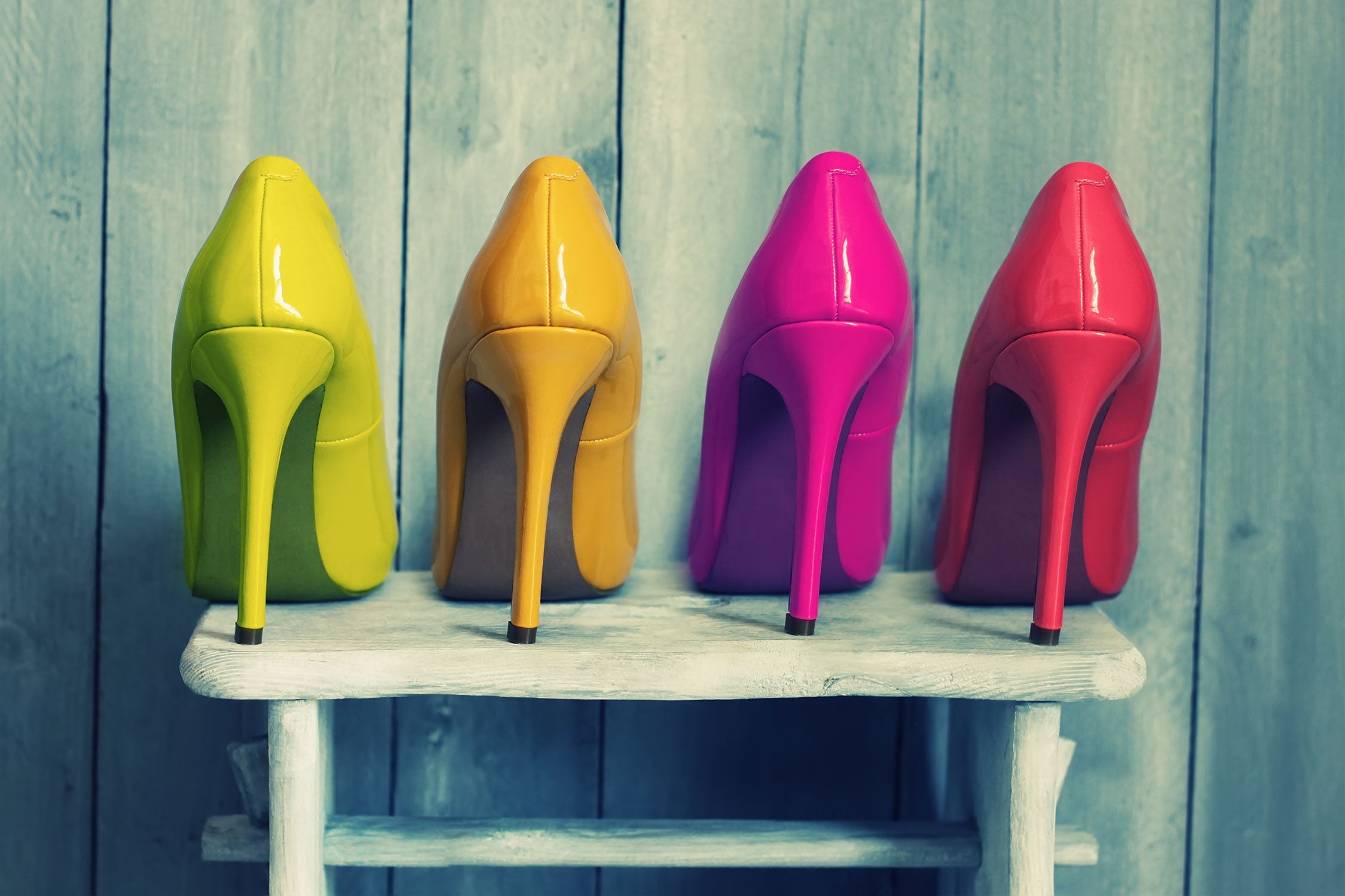 Bunte High Heels, Glasbild