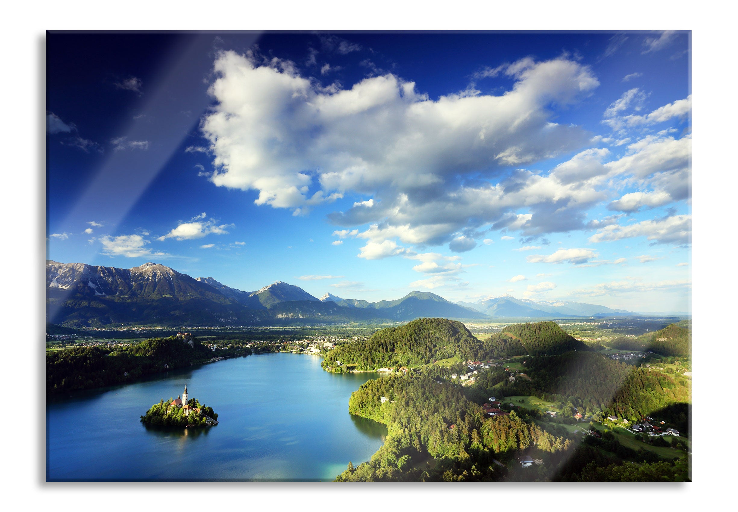 Atemberaubende Seen Landschaft, Glasbild