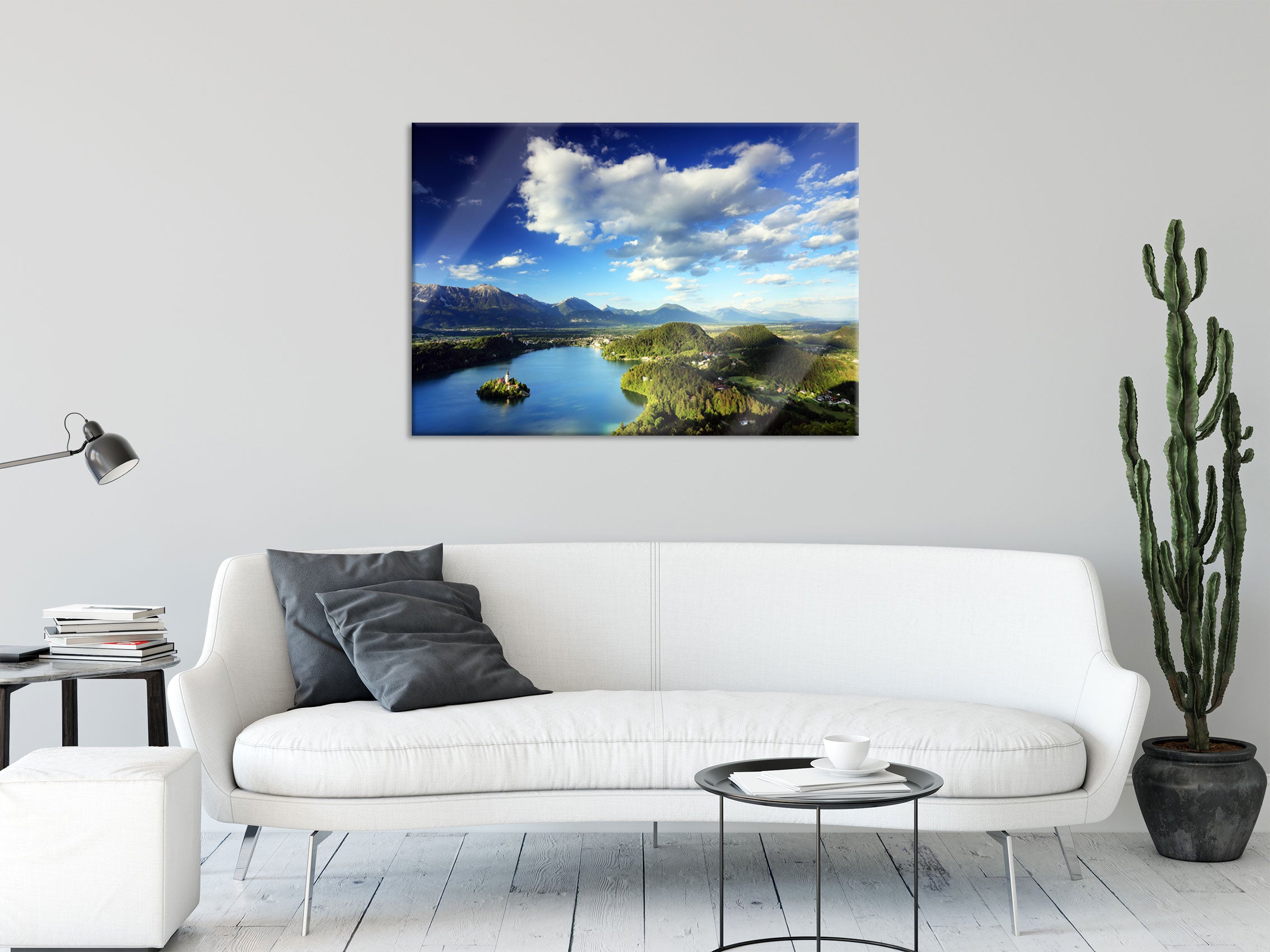 Atemberaubende Seen Landschaft, Glasbild