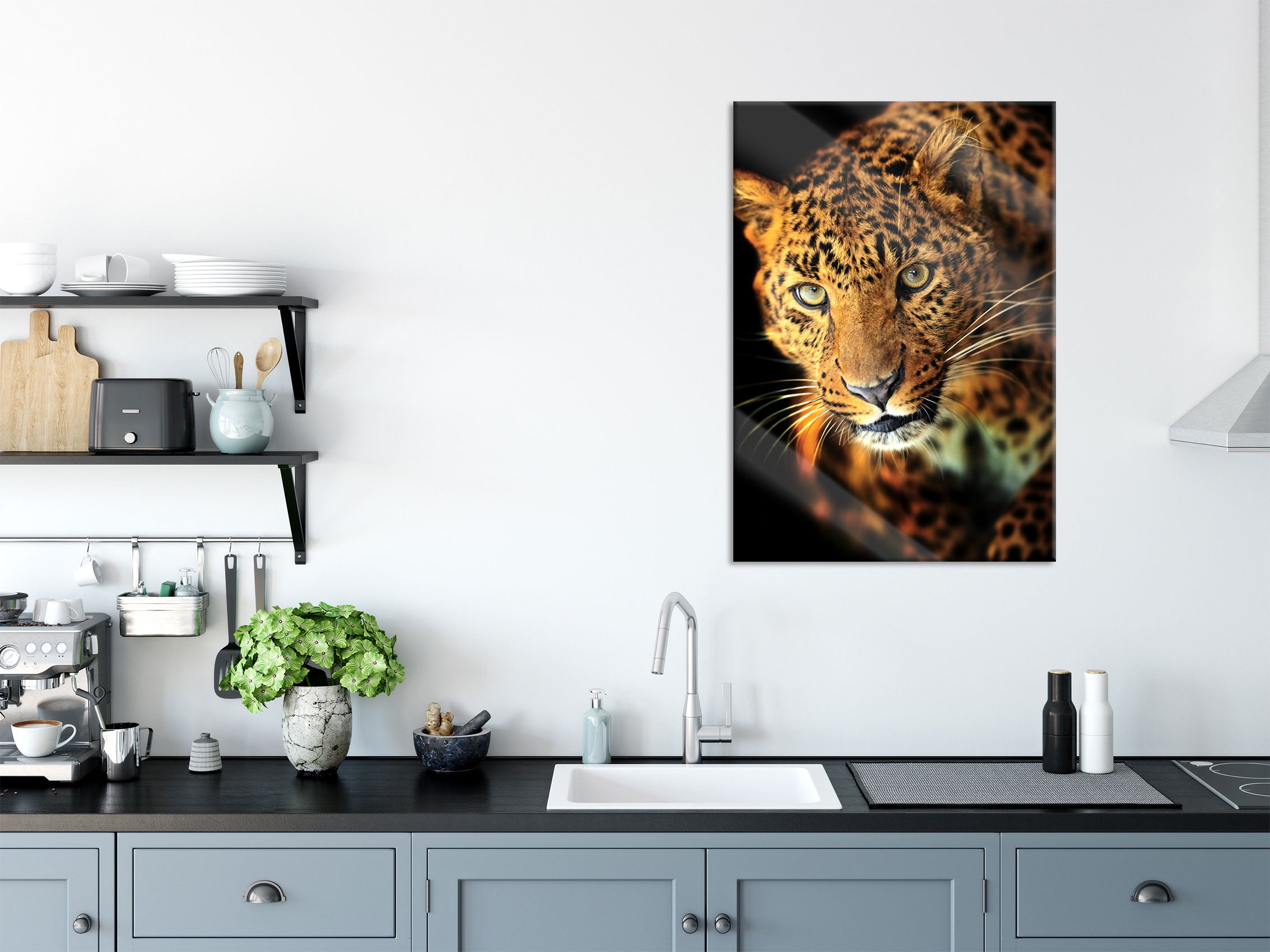 Anmutiger Leopard, Glasbild