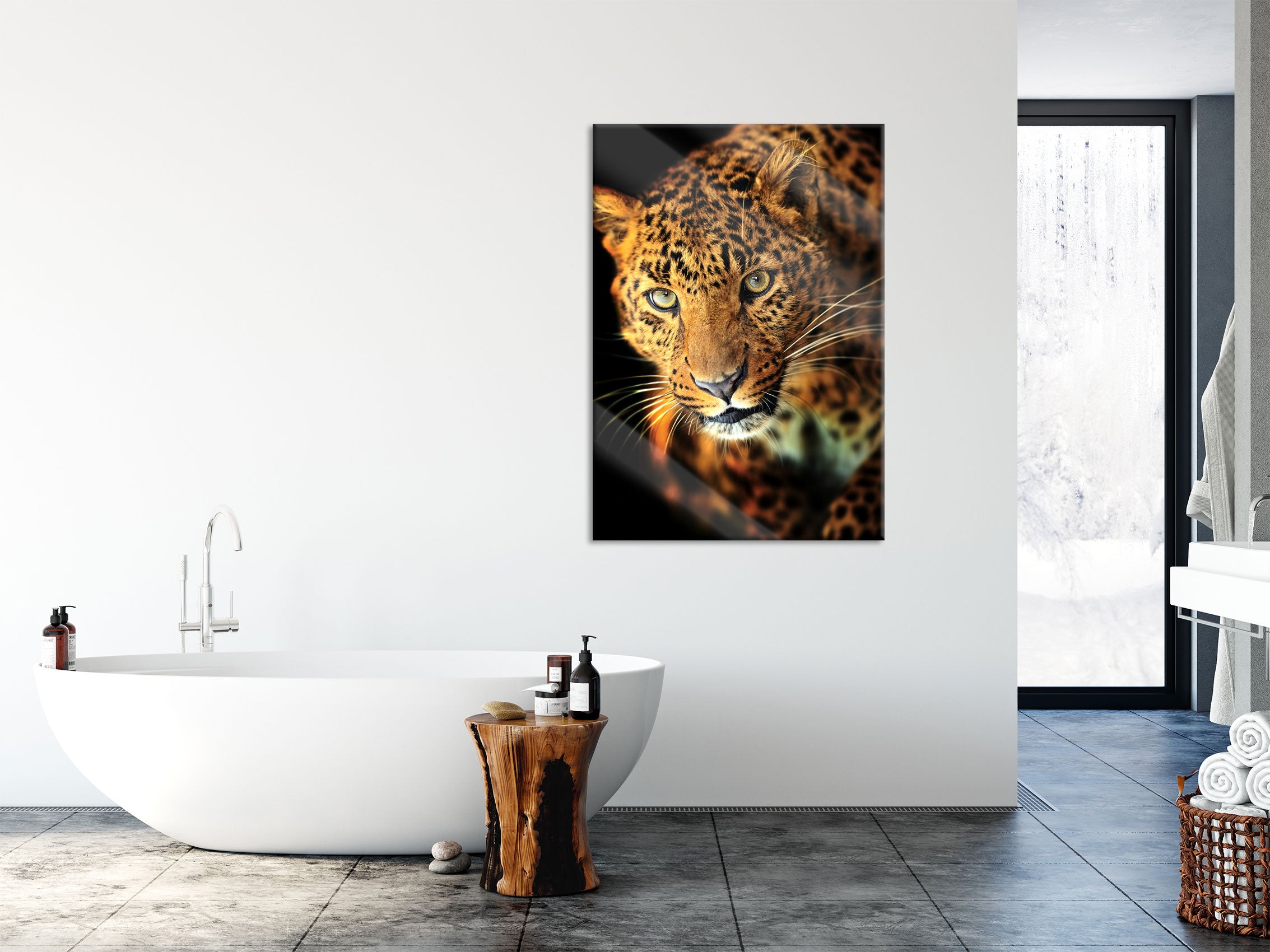 Anmutiger Leopard, Glasbild