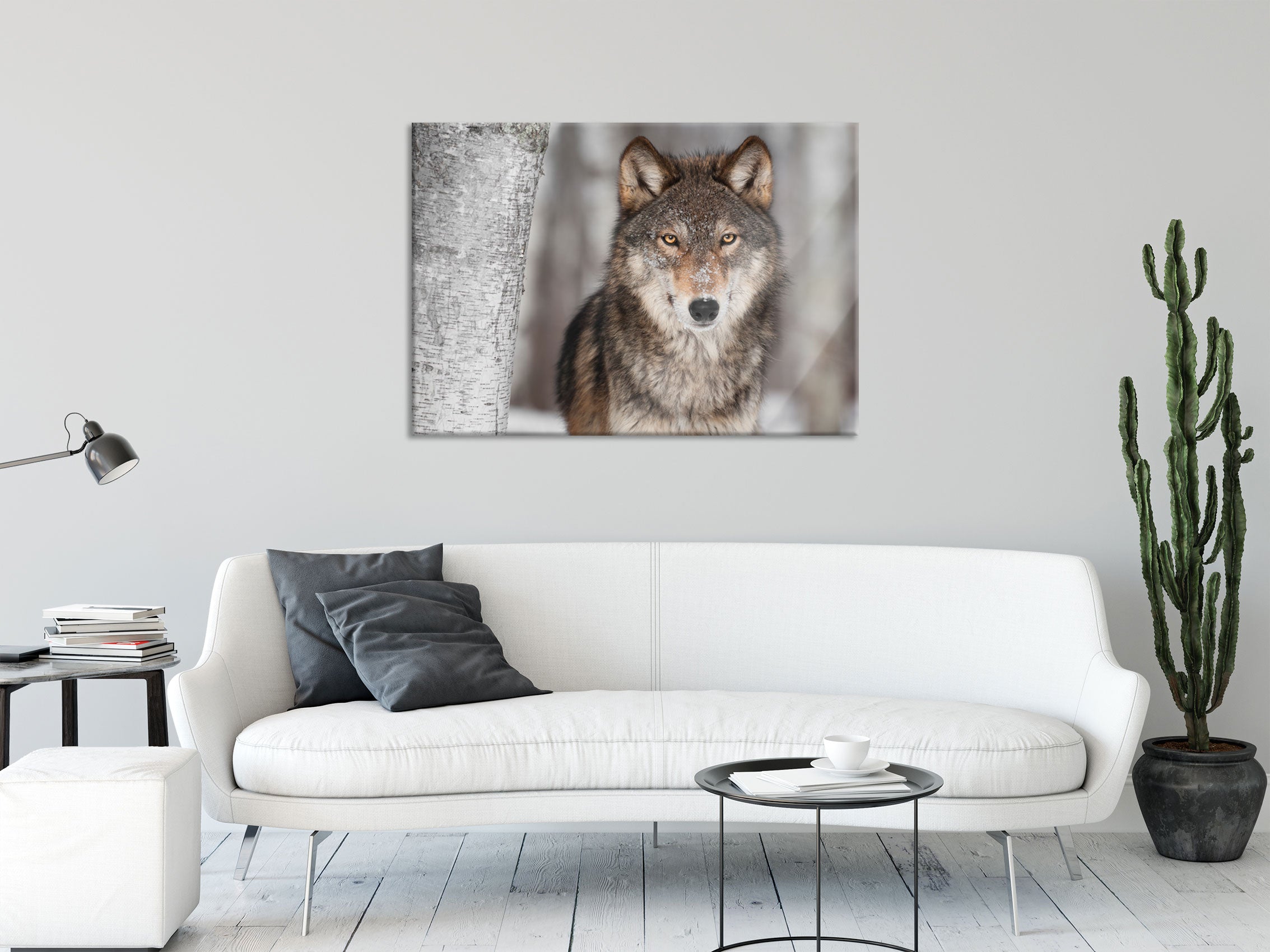 Wachsamer Wolf, Glasbild