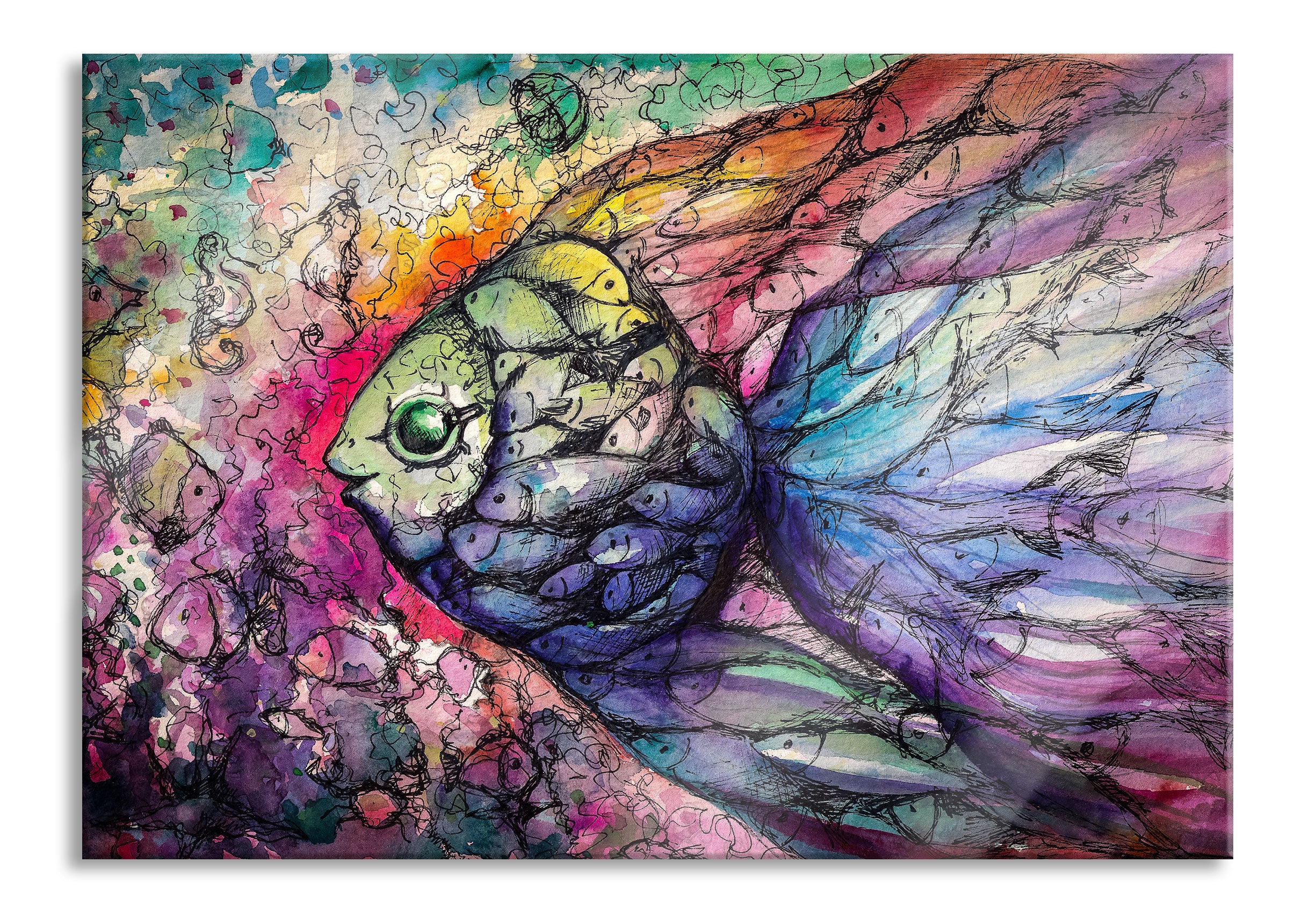 Bunte Fische Kunst, Glasbild