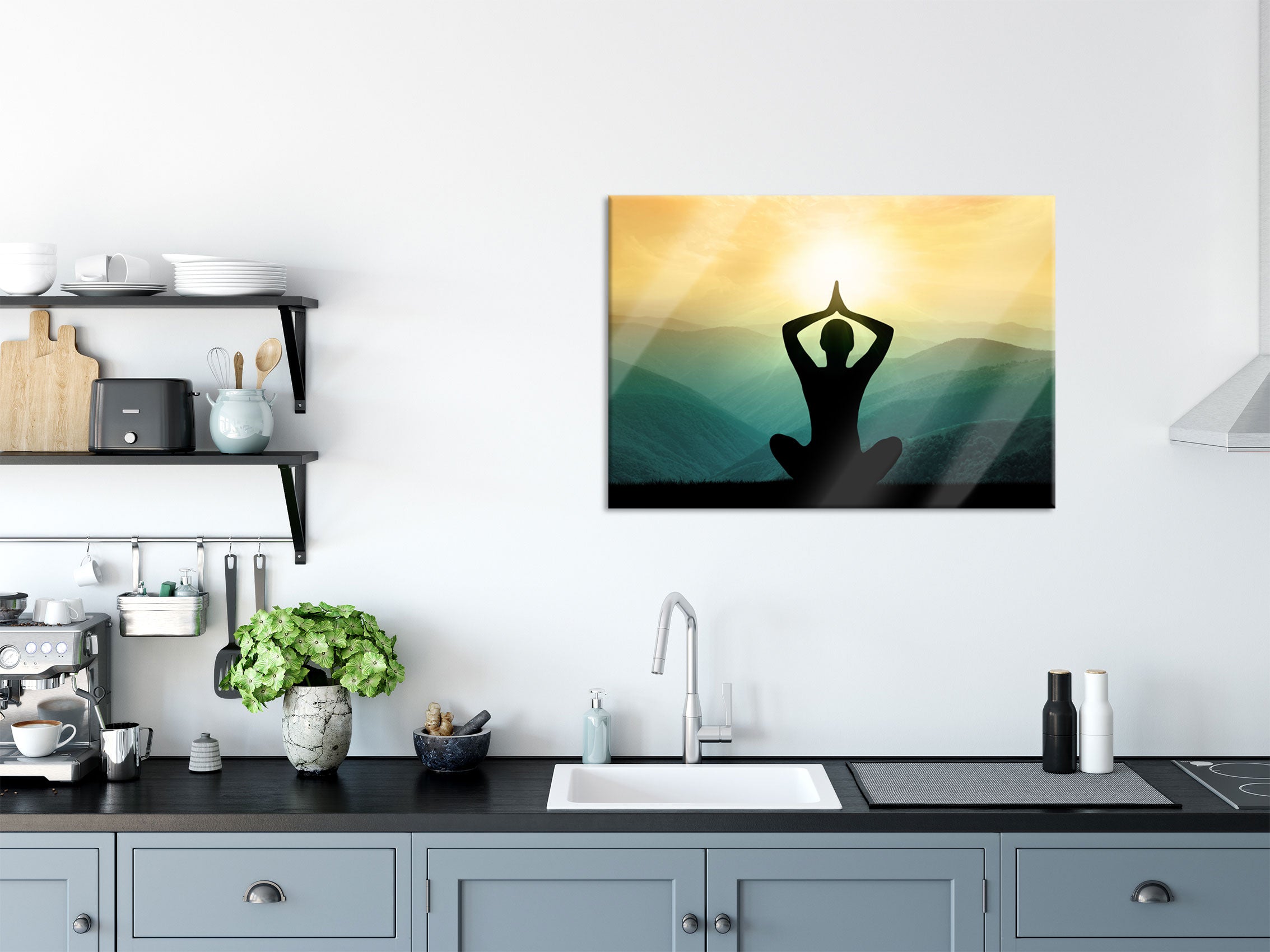 Yoga und Meditation, Glasbild