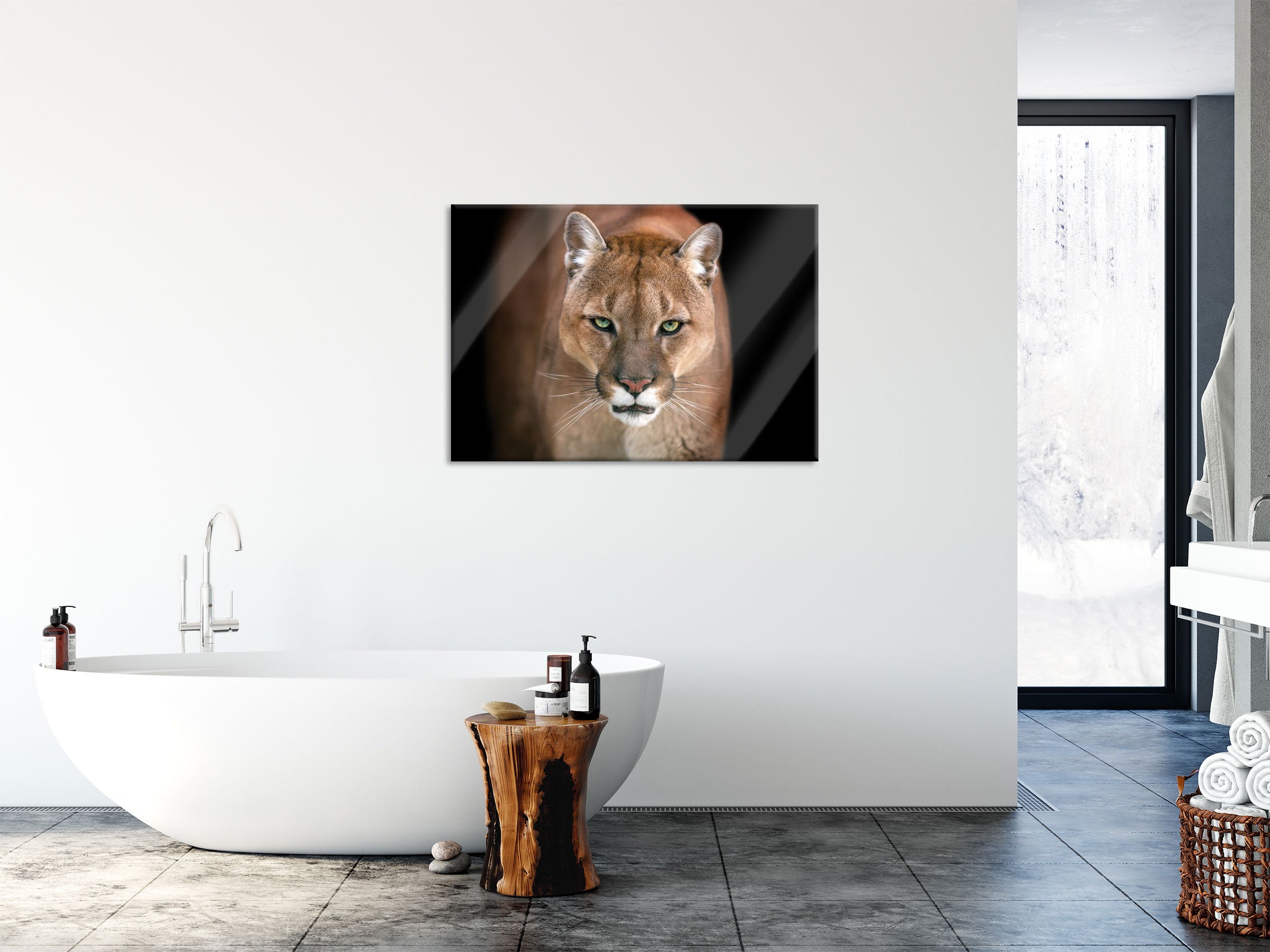 Bedrohlicher Puma Nahaufnahme, Glasbild