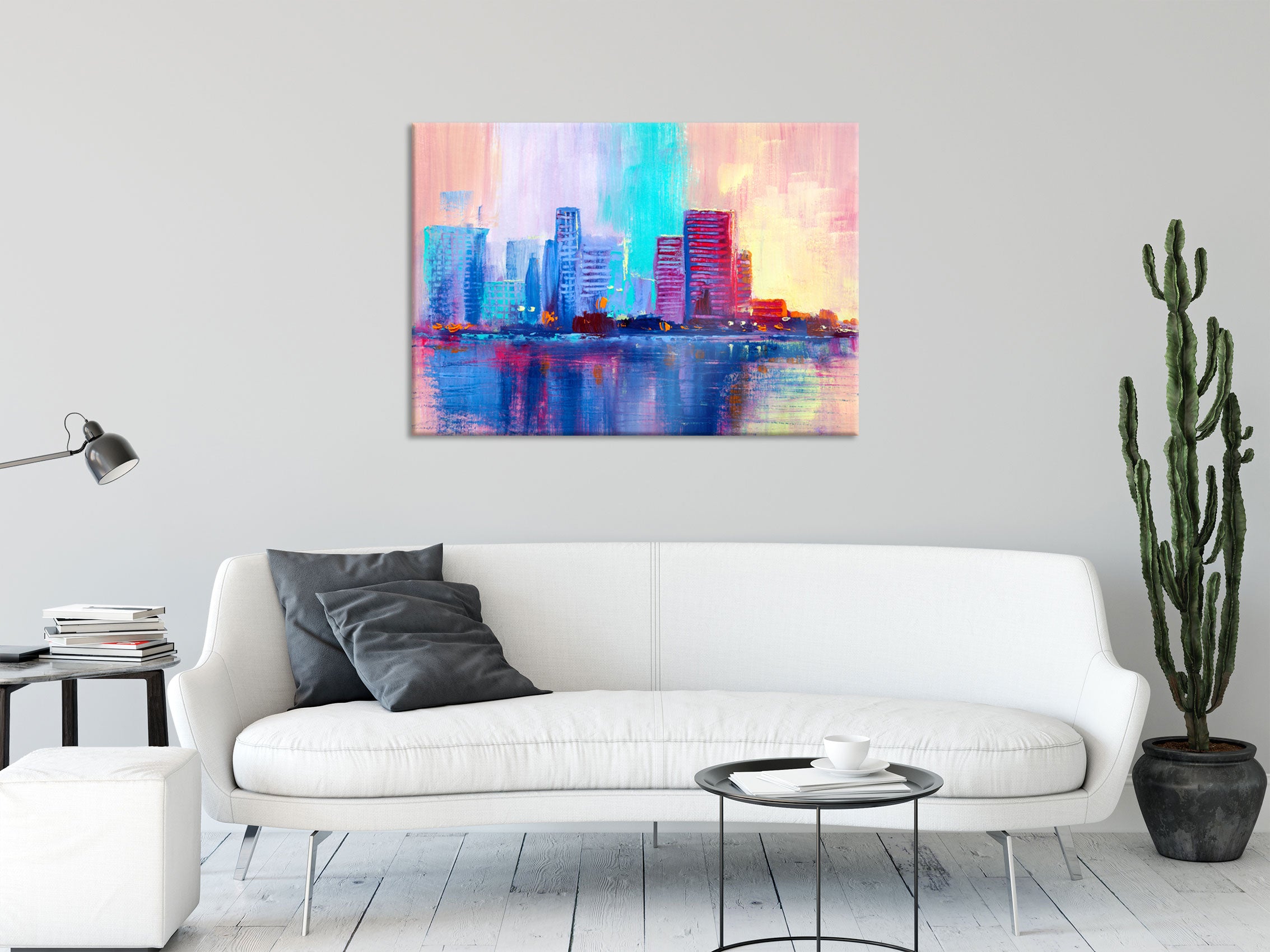 Abstraktes Ölgemälde einer Skyline, Glasbild