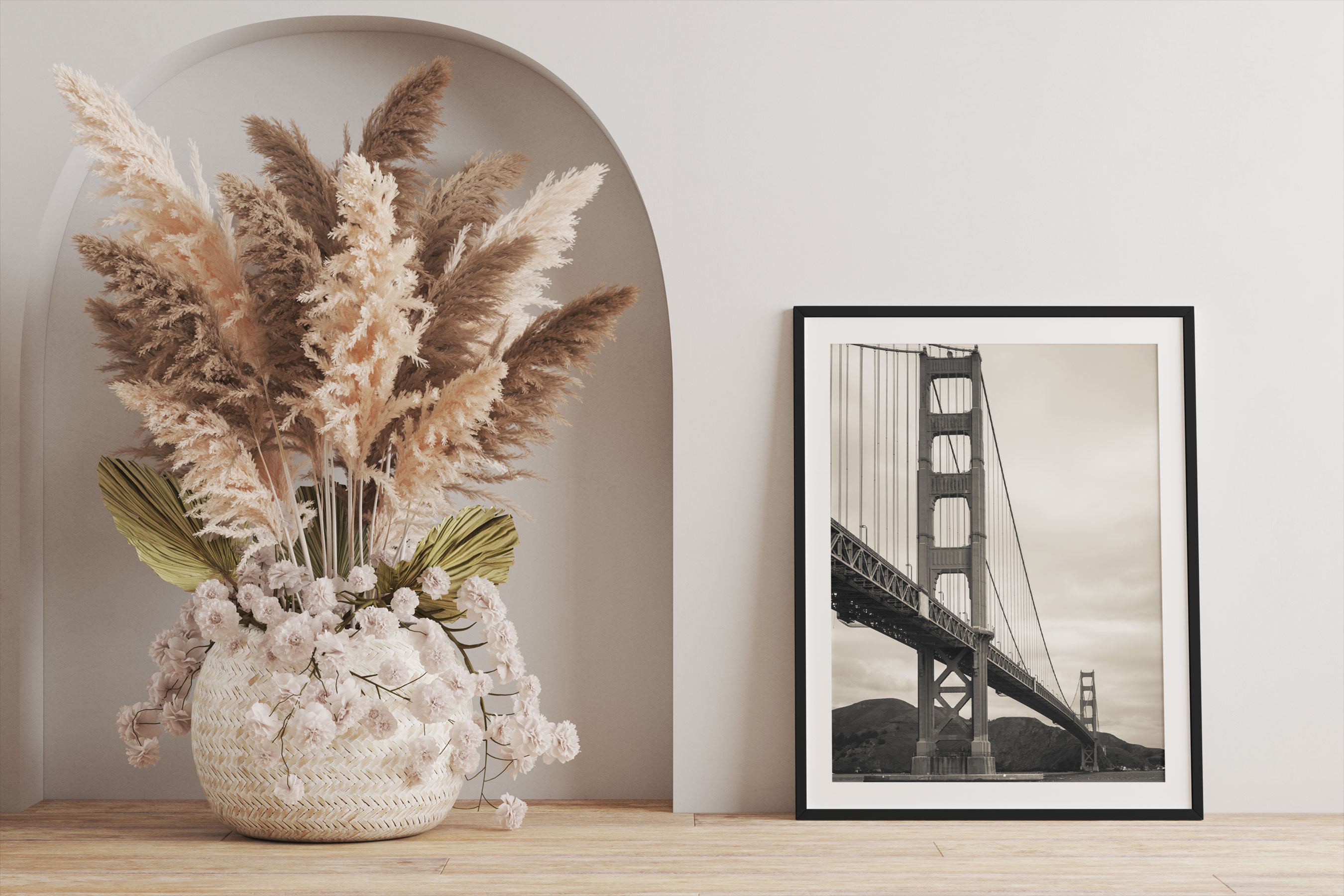 Blick auf Brücke in San Francisco, Gerahmtes Bild